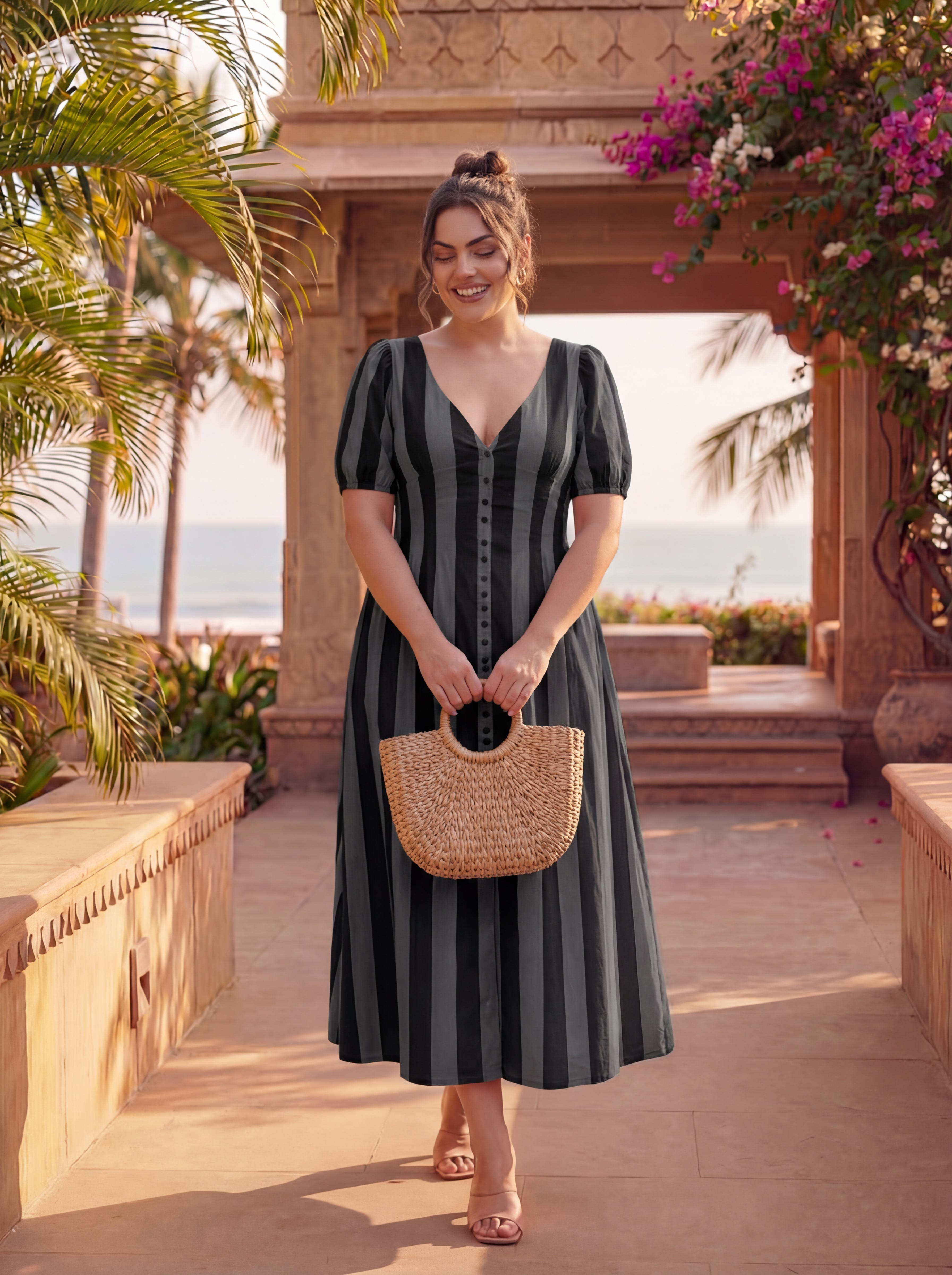 Grey Stripes Happy Place Dress