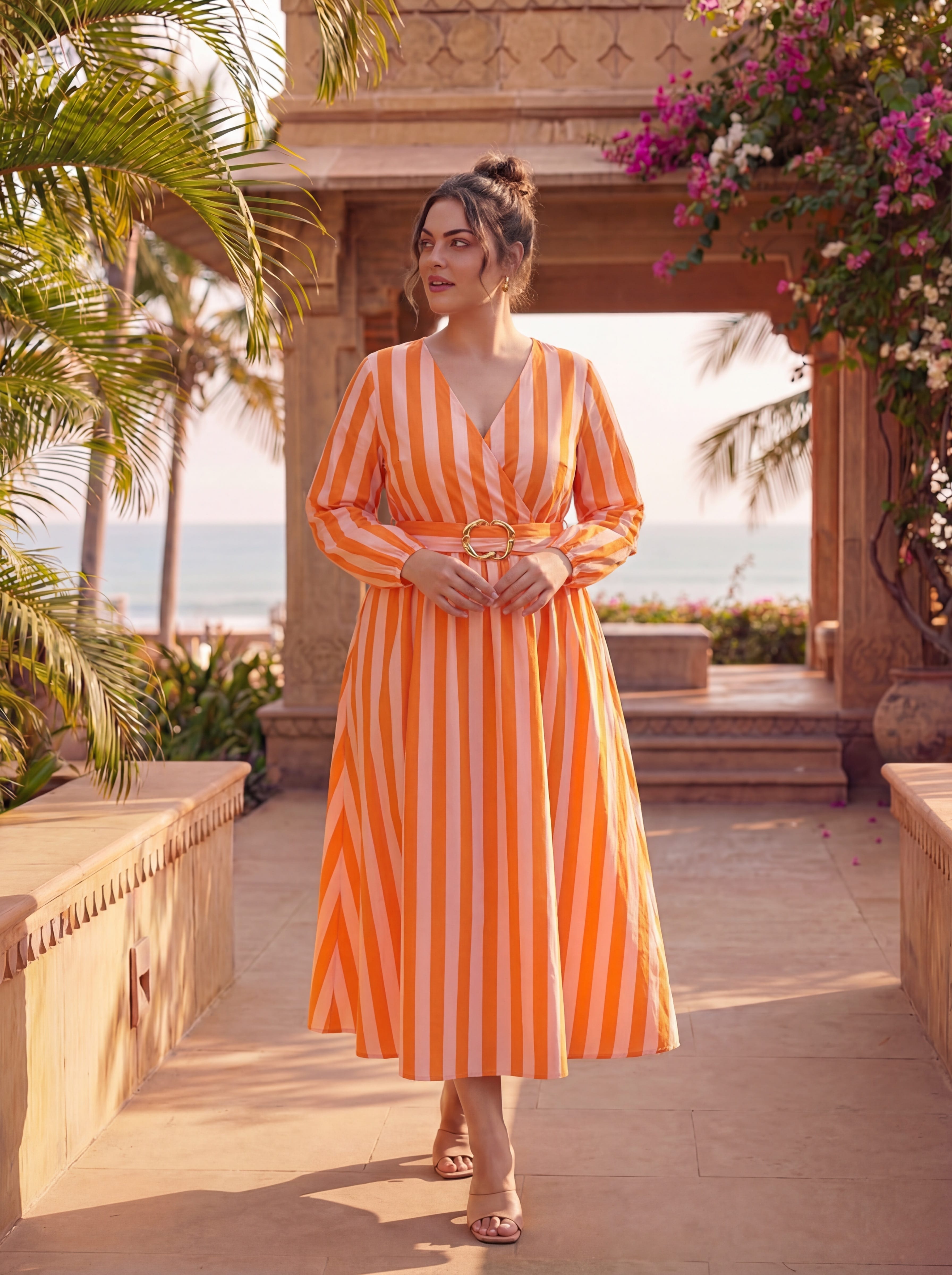 Peach Stripes Warm Escape Dress