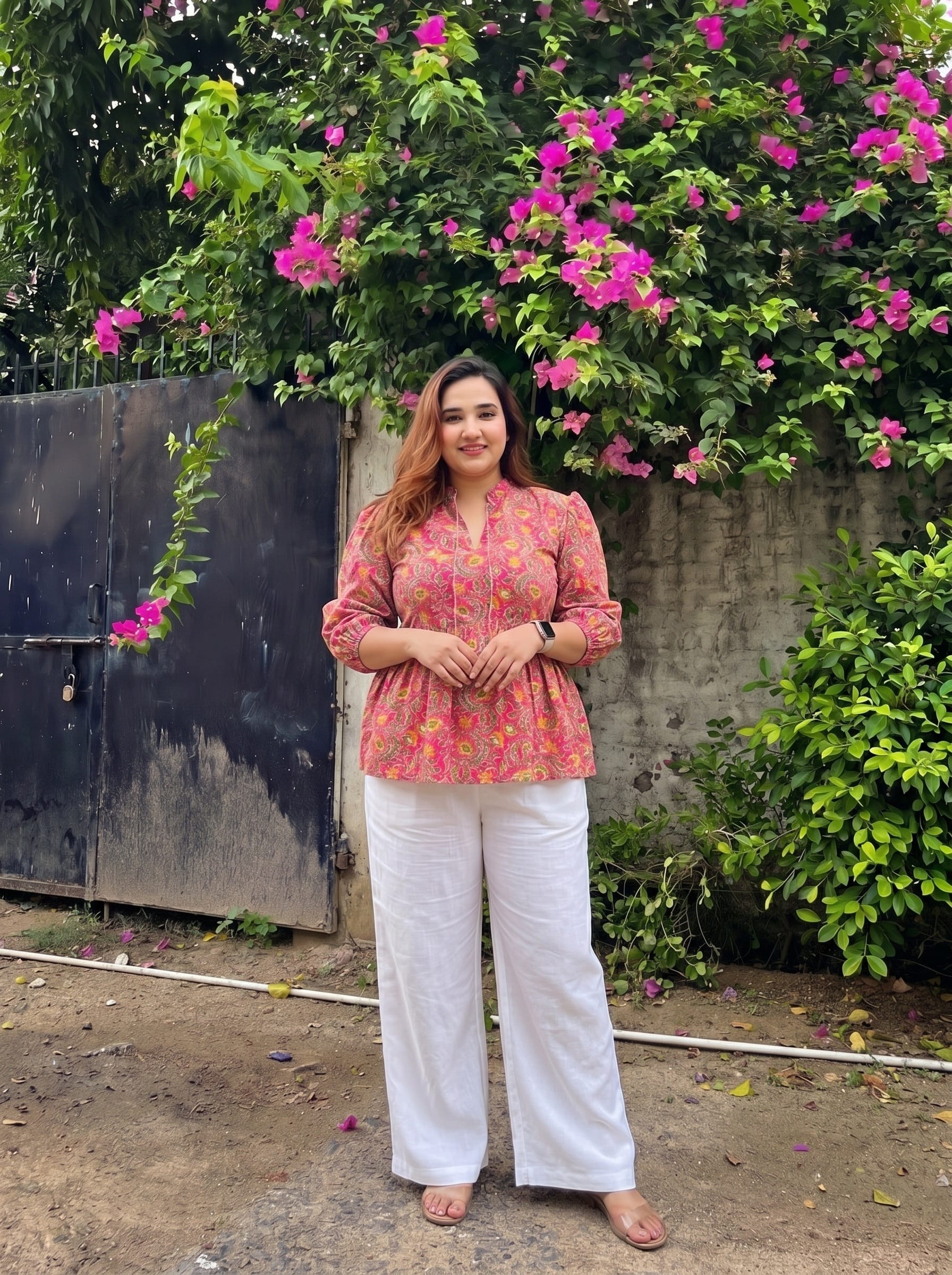 Pink Floral Mandarin Top