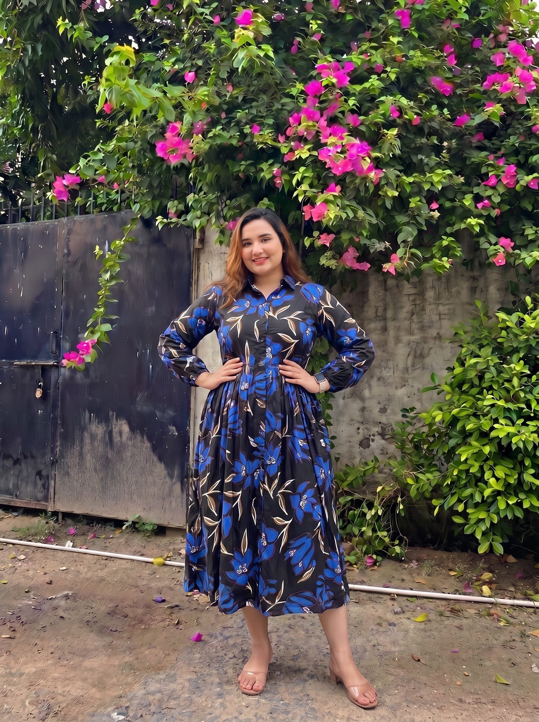 Black Floral Button Down Dress