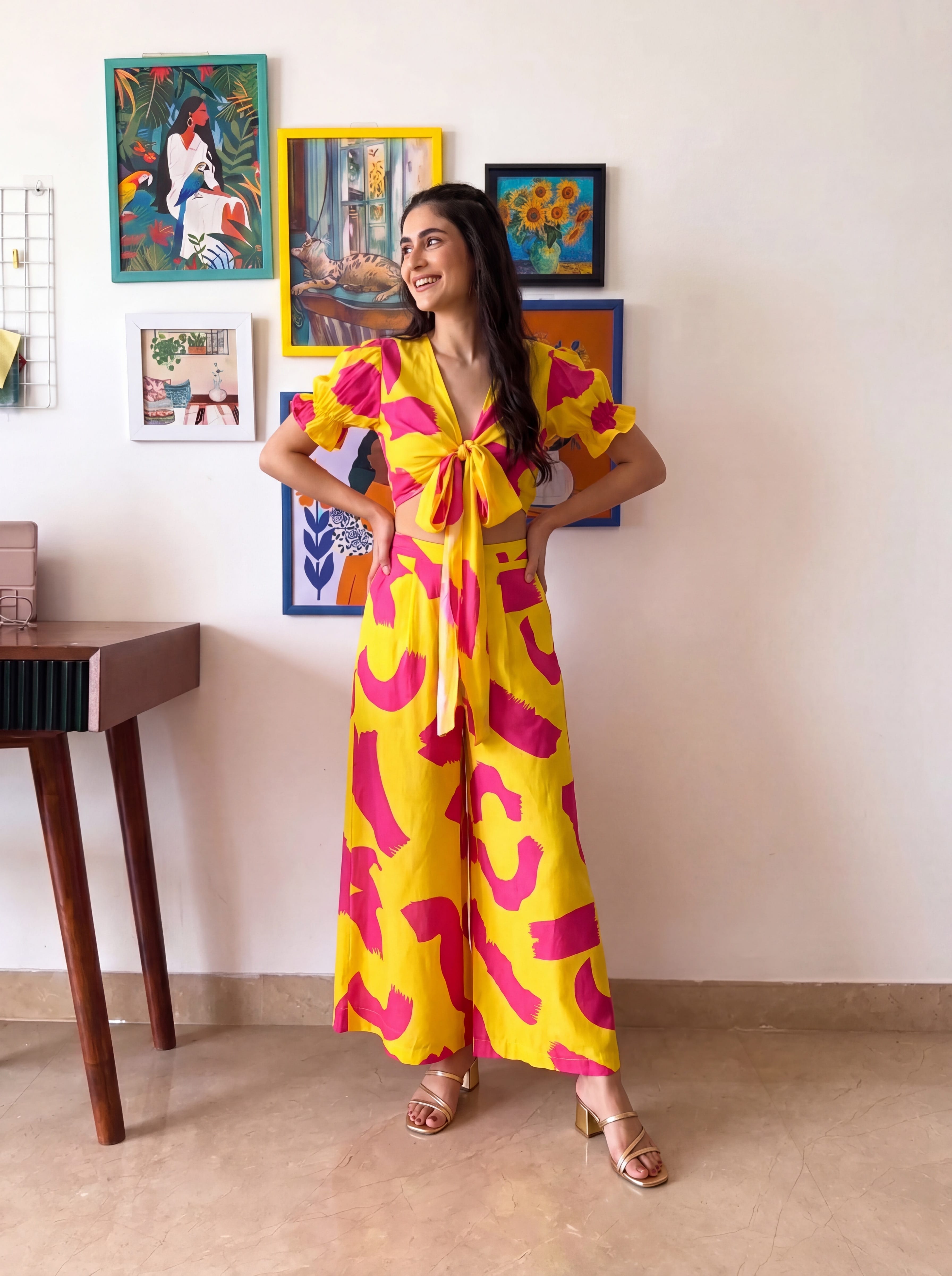 Yellow Pink Pant Set