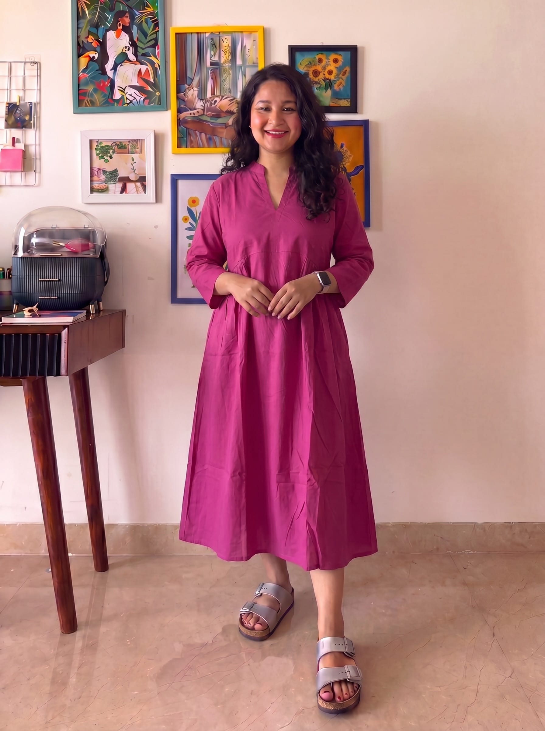 Deep Fuchsia Mandarin Dress