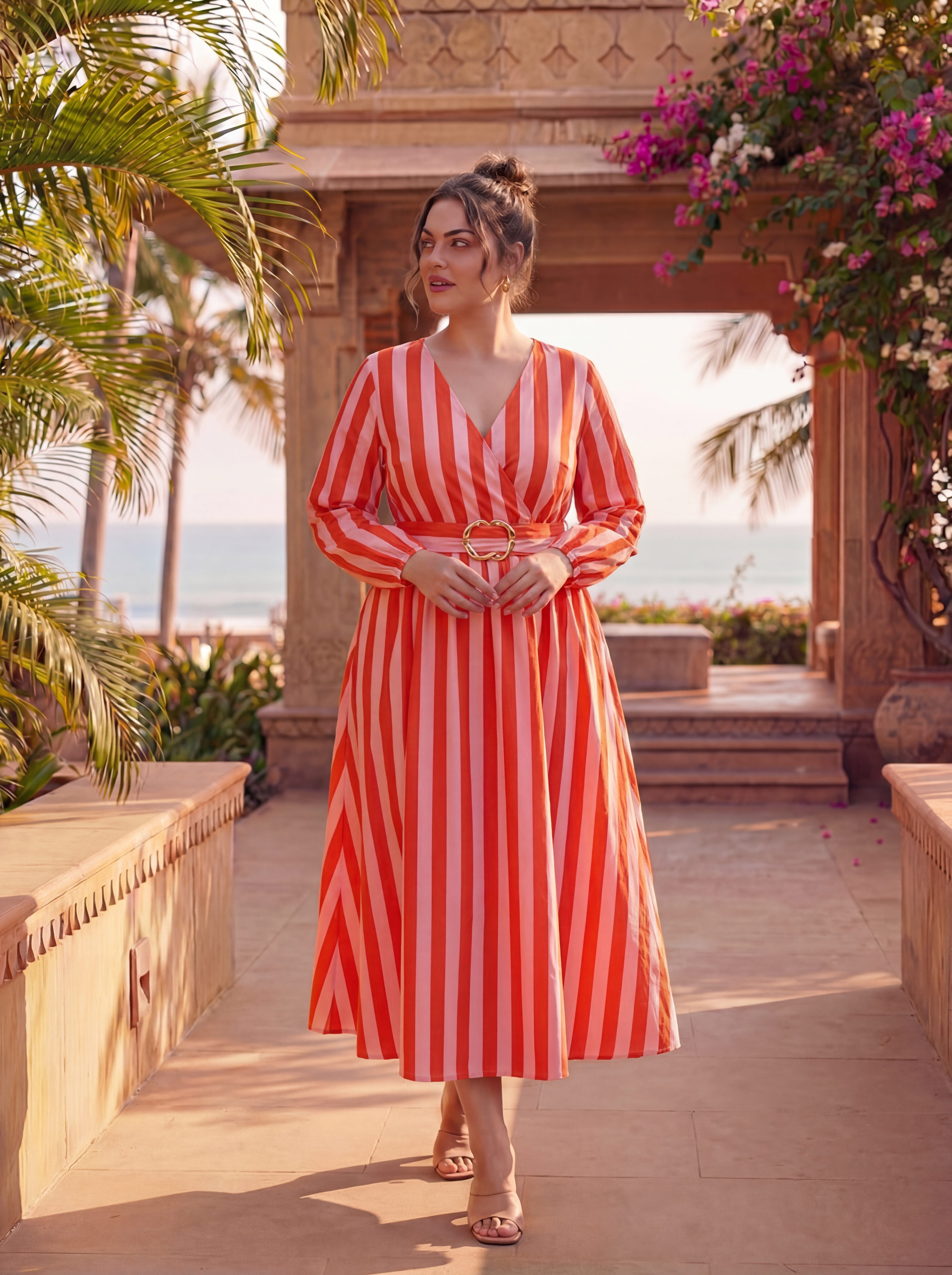 Peach Stripes Warm Escape Dress