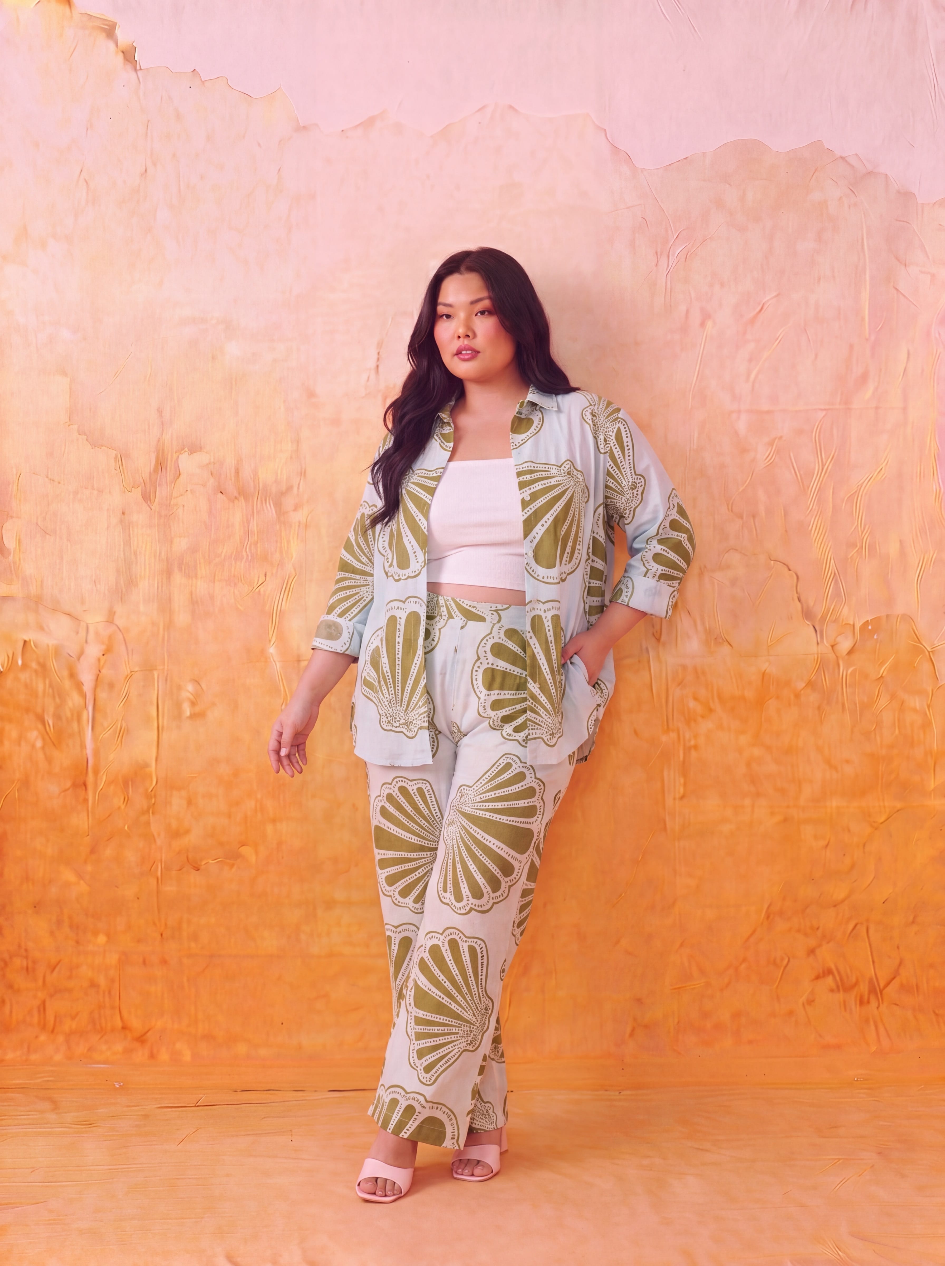 Olive Seashell Long Cassie Set
