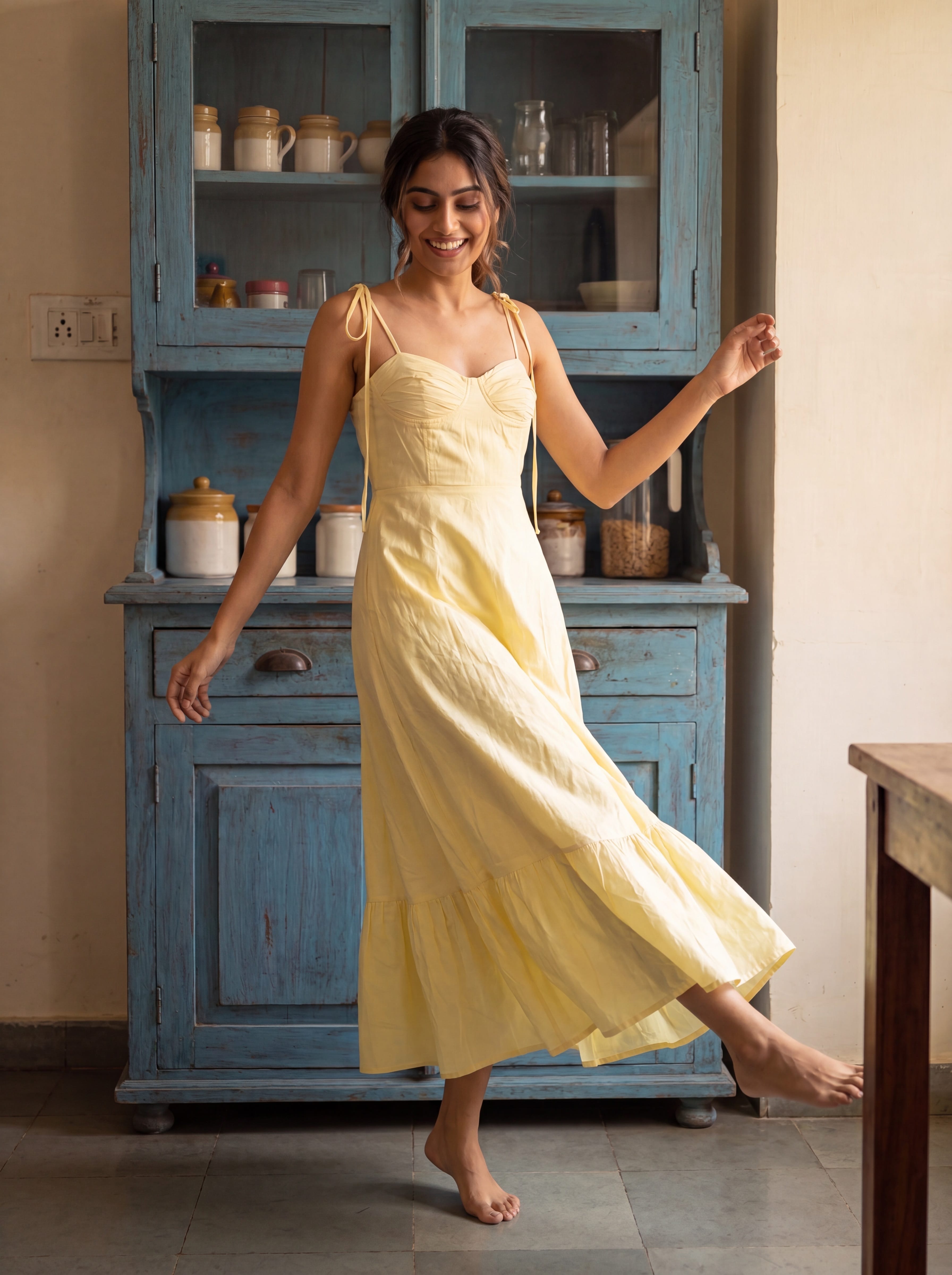 Butter Yellow Padded Strappy Dress