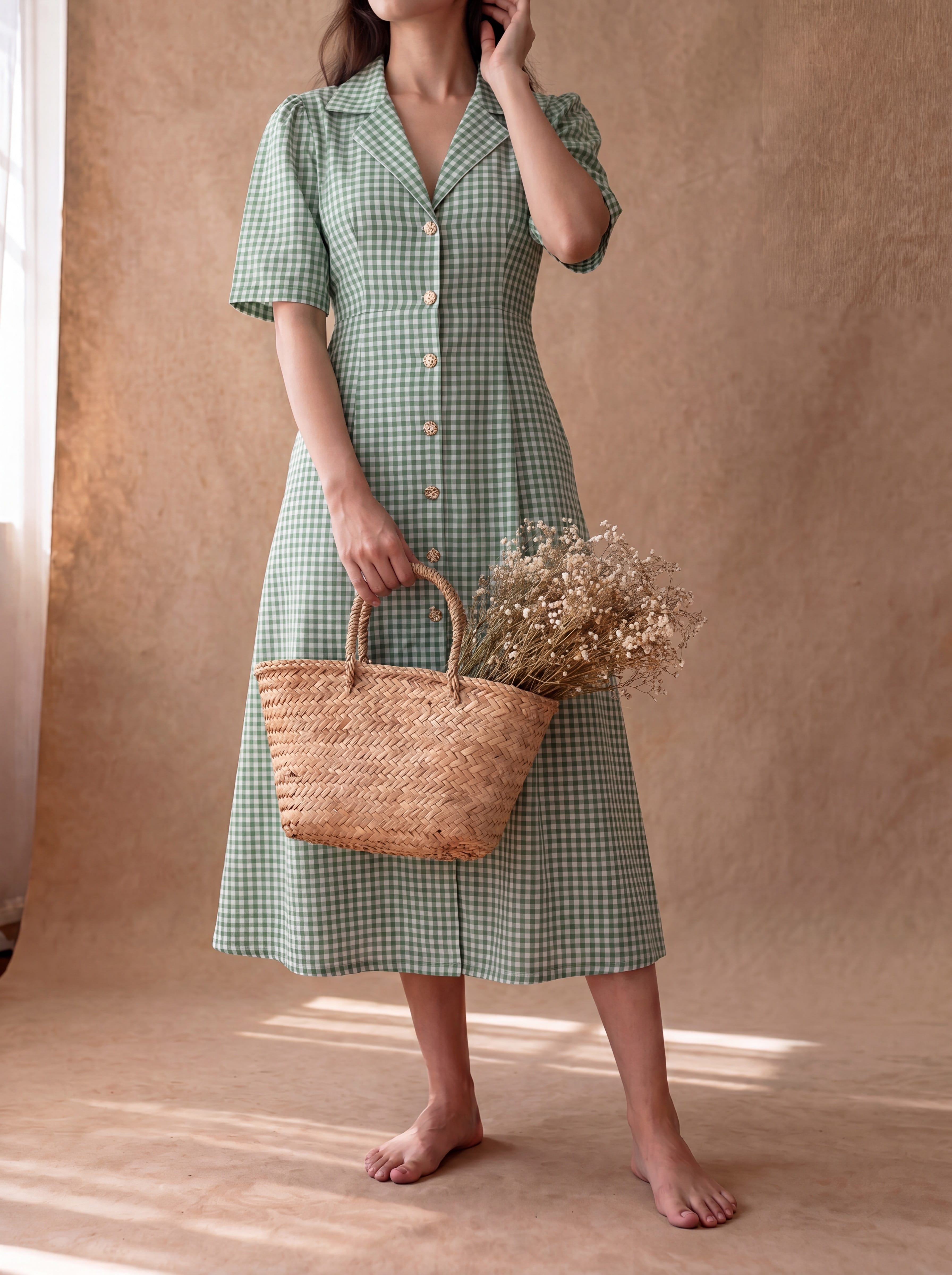 Green Gingham Taffy Dress
