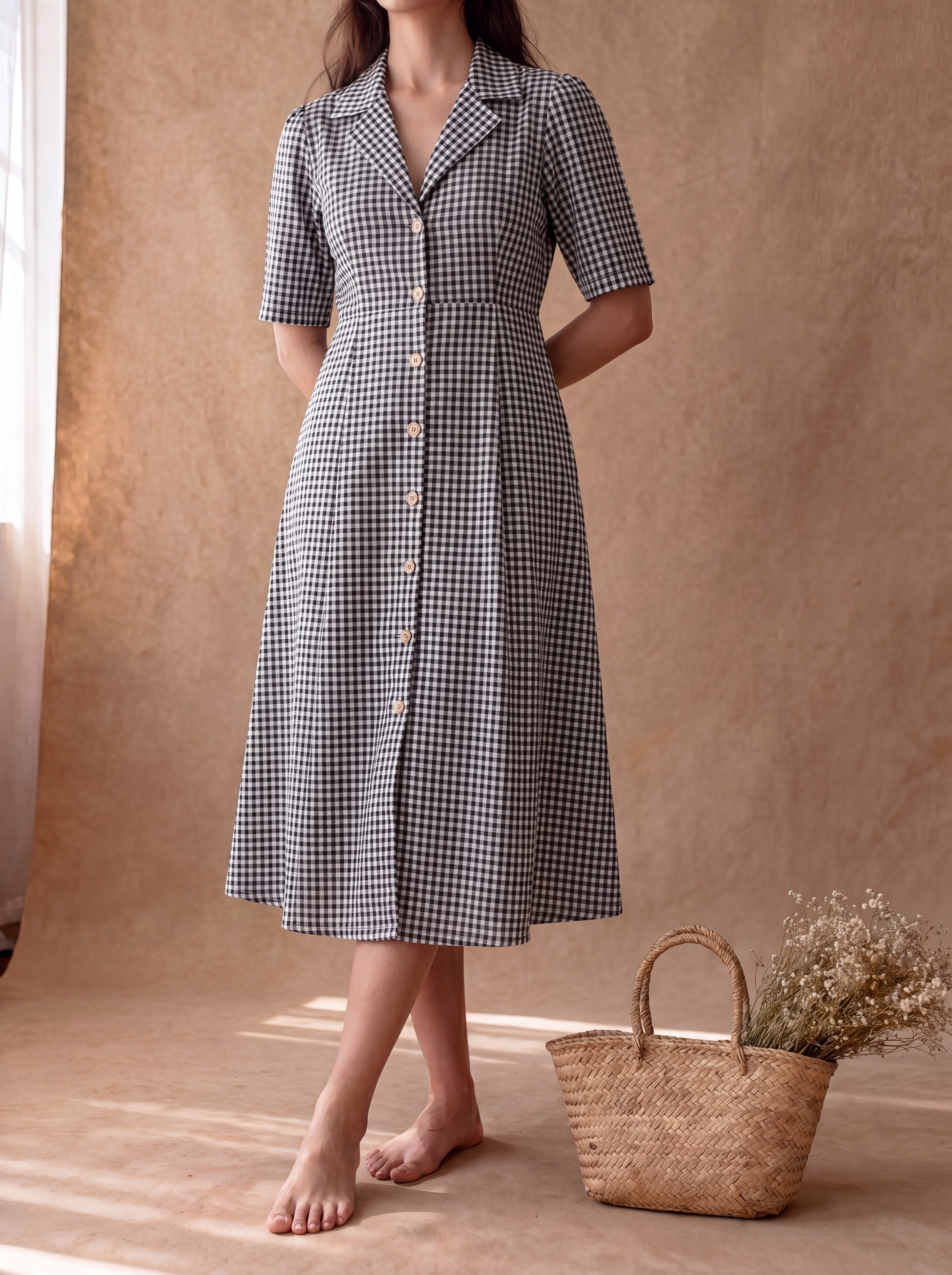 Black Gingham Taffy Dress