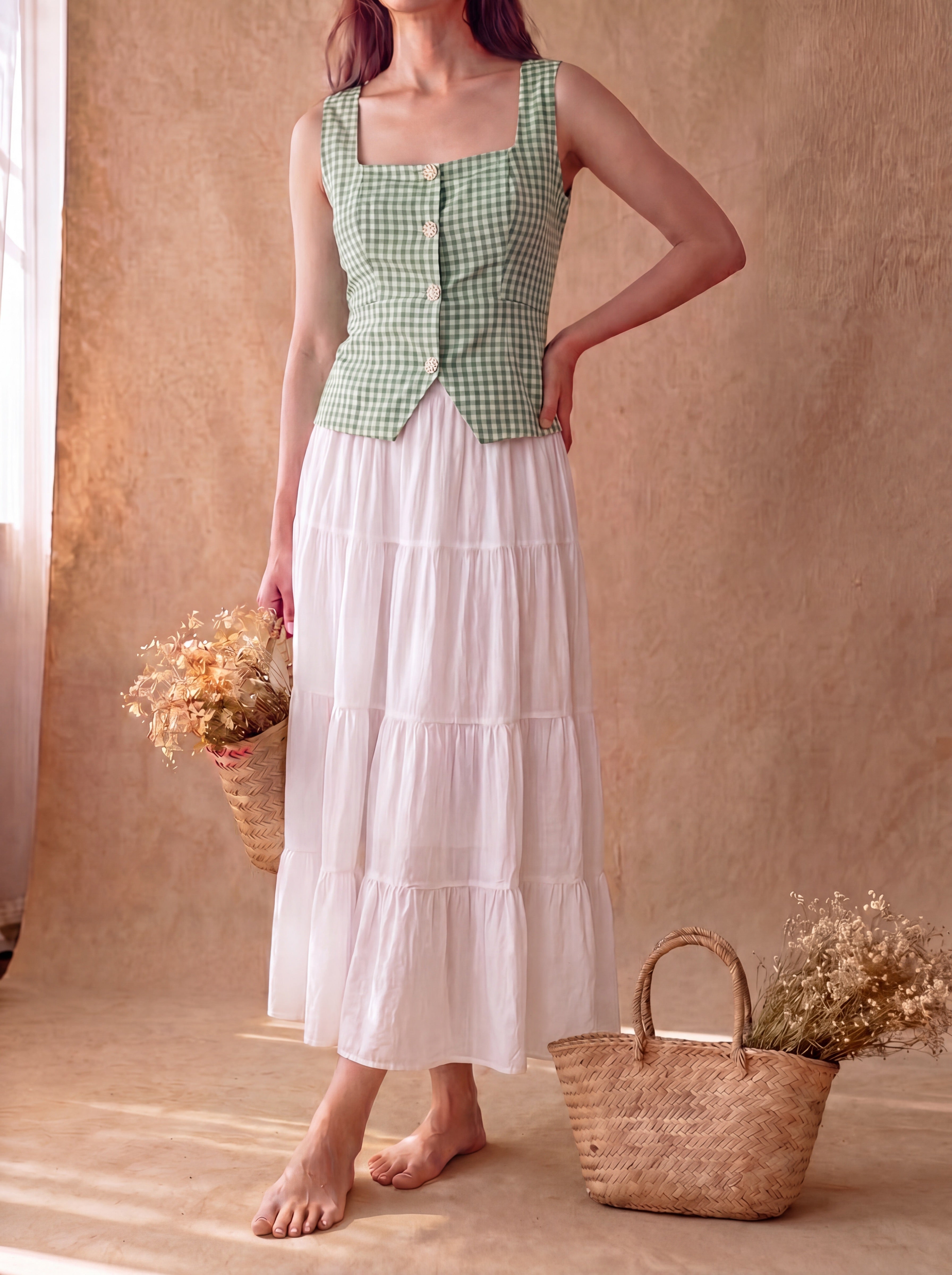 Green Gingham Athena Top
