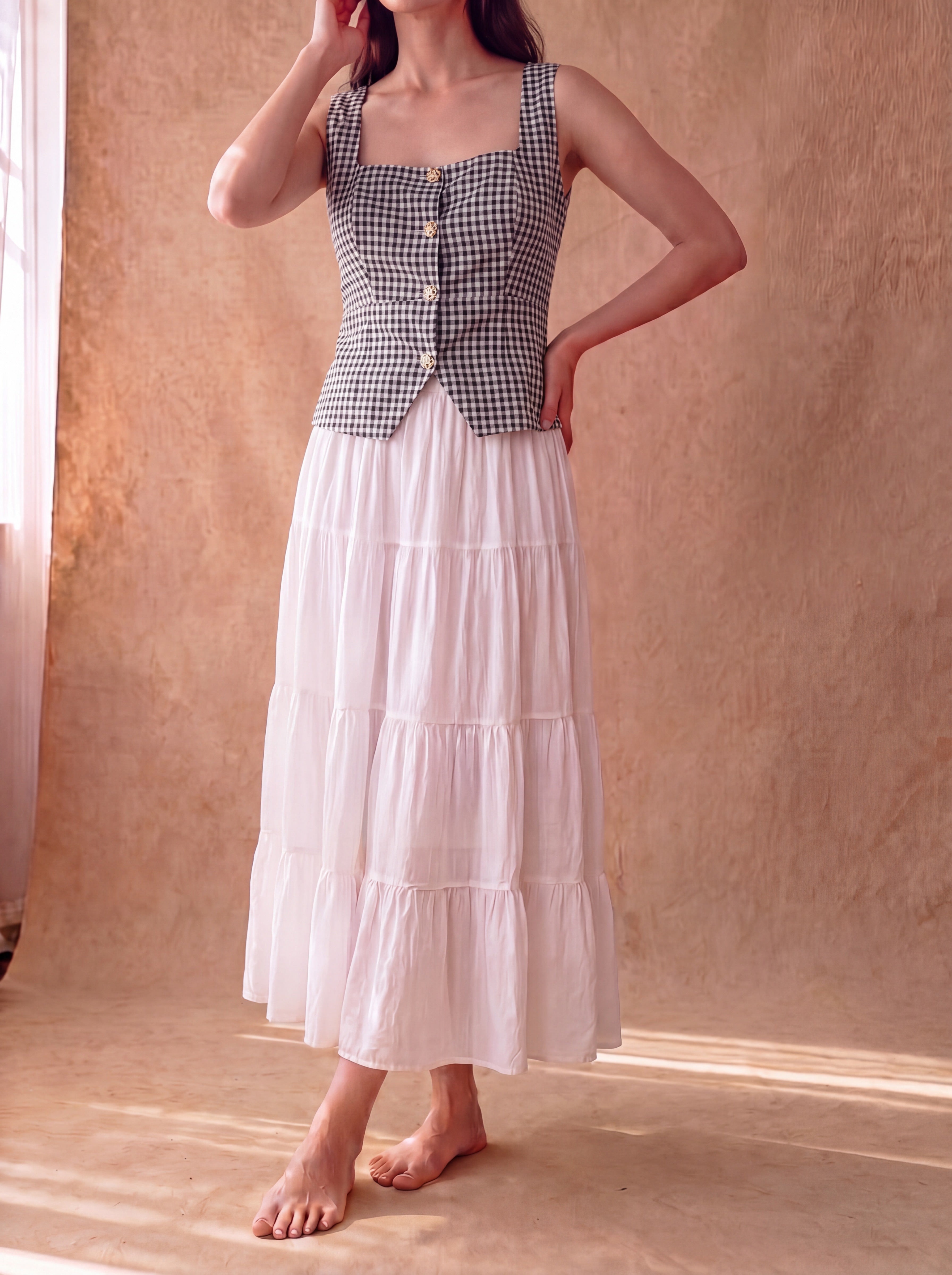 Black Gingham Athena Top