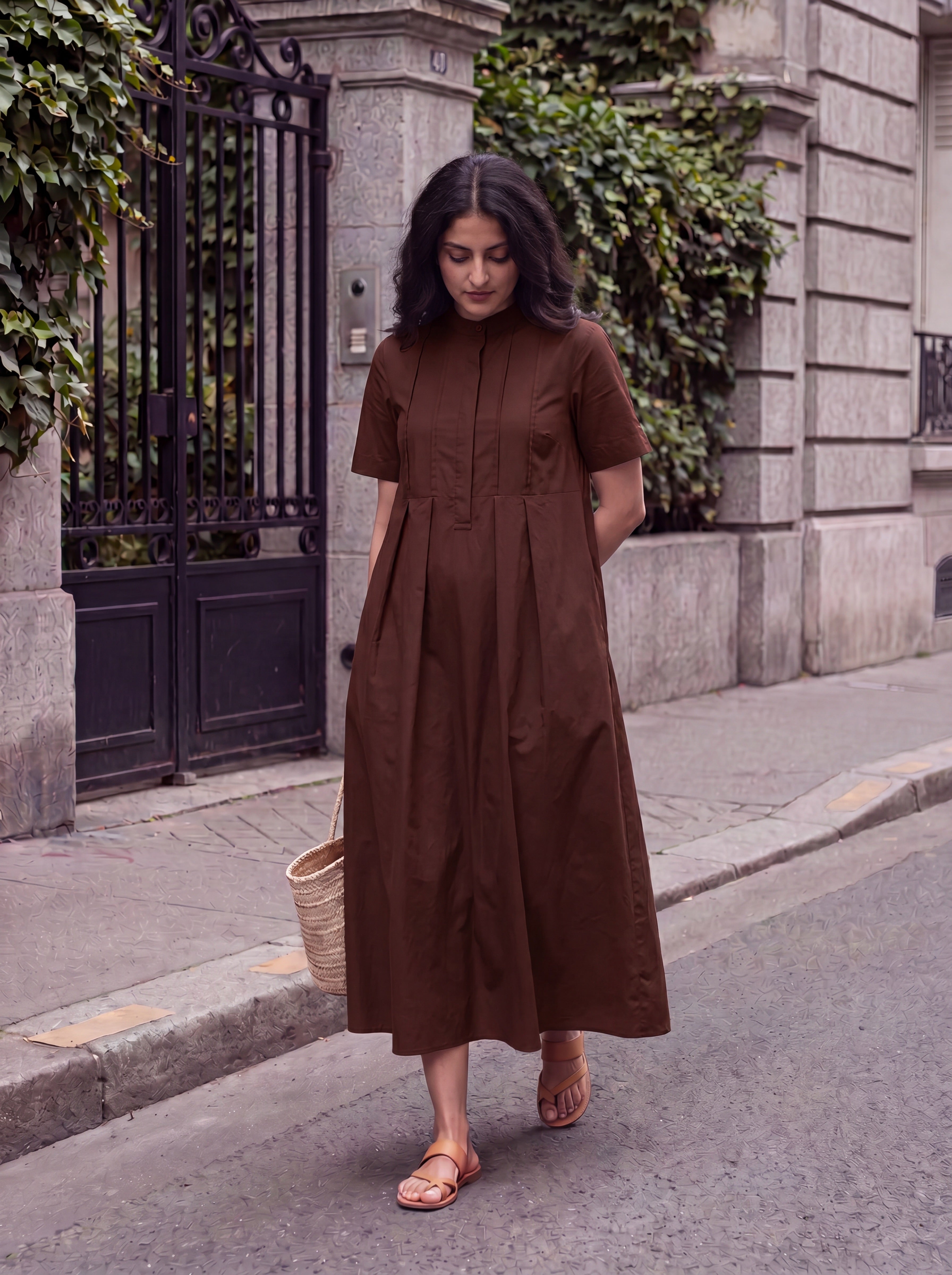 Nysa Pintuck Pleated Midi Dress