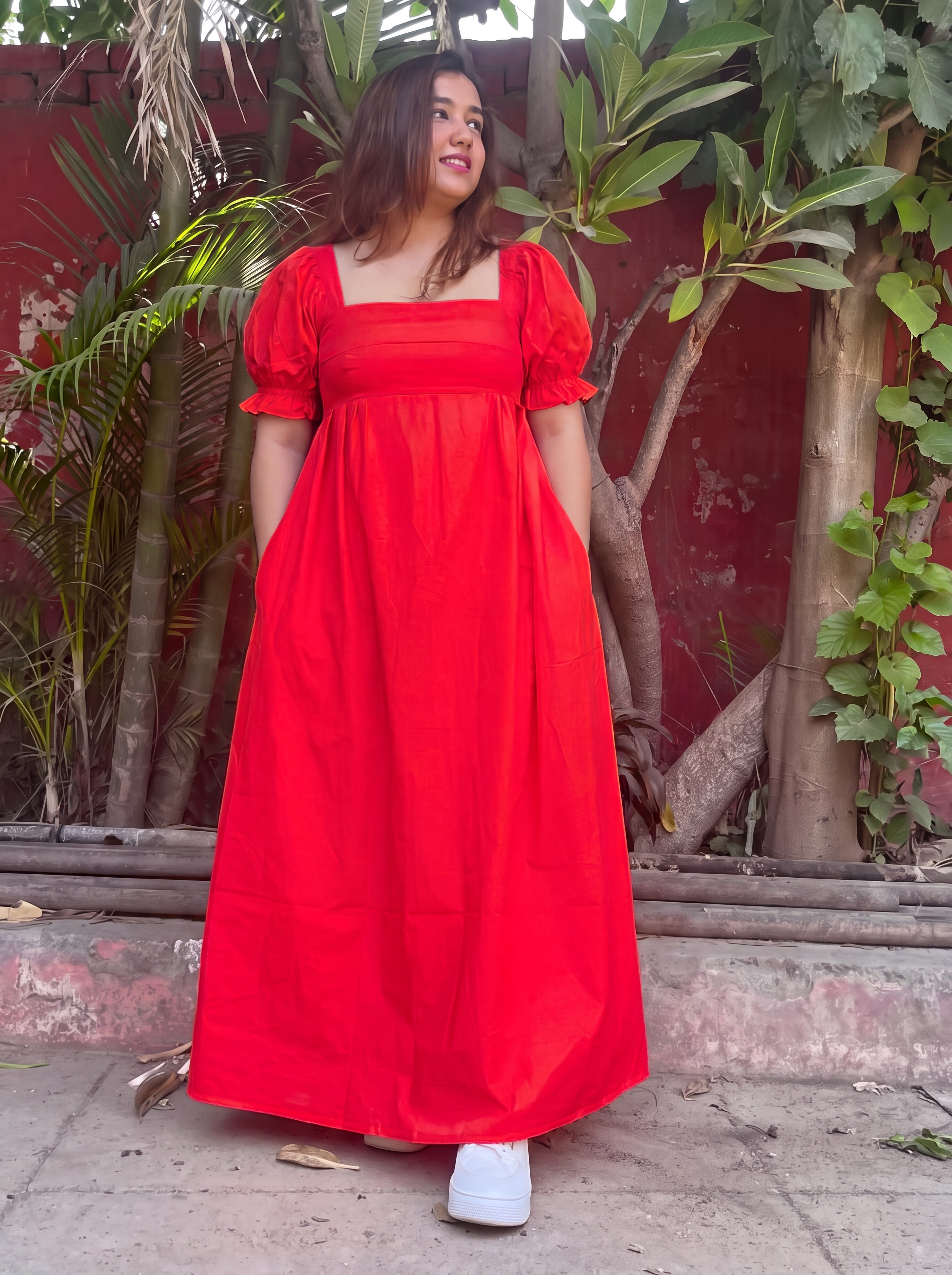 Red Sleeved Penelope Dress