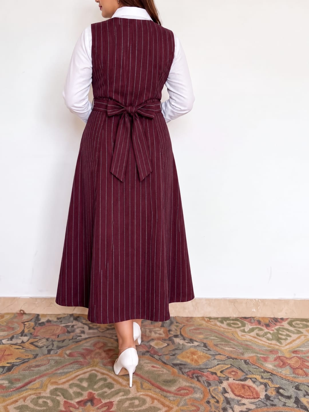 Midnight Pinstripe Pinafore Dress