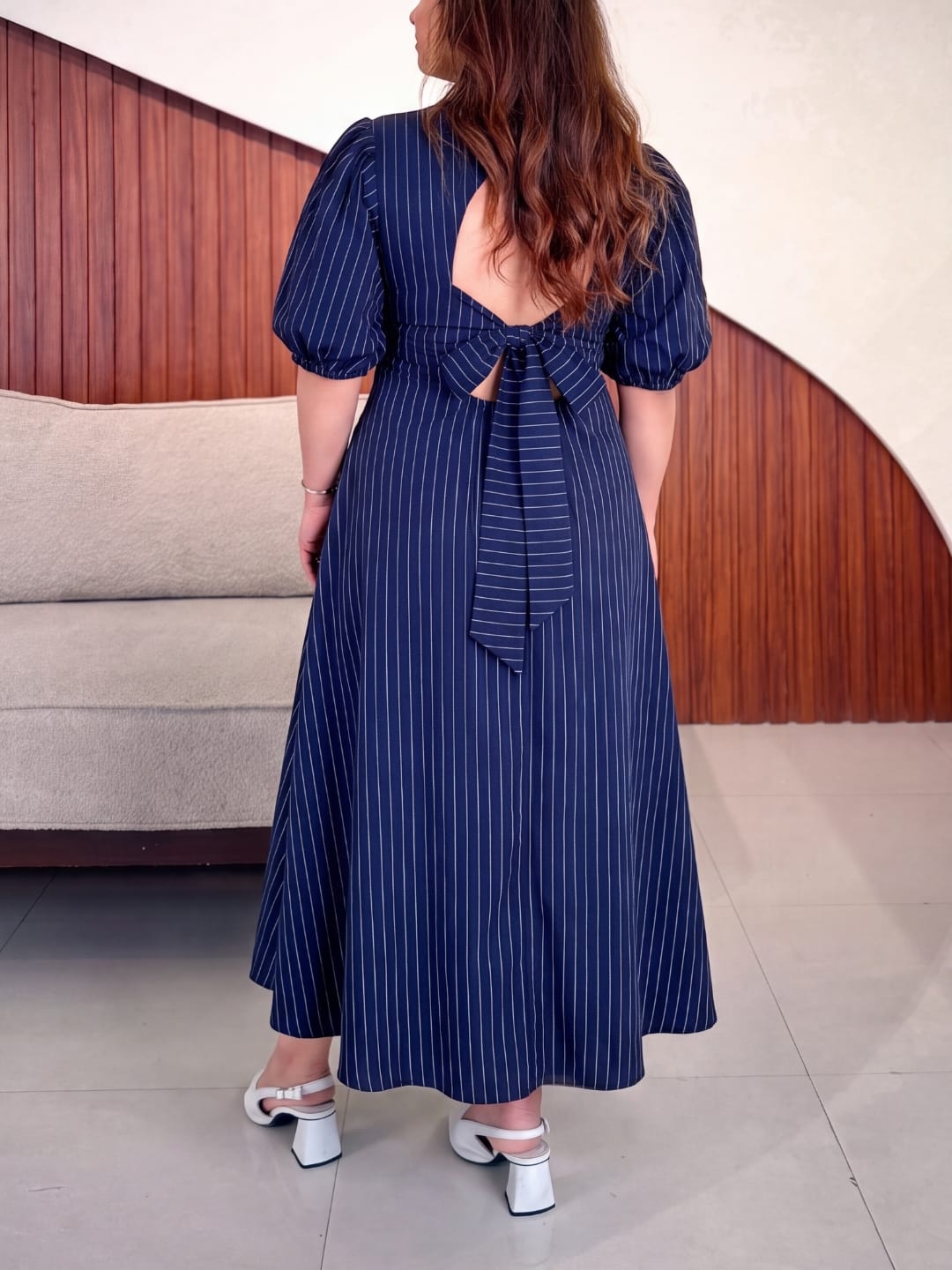 Pinstripe V-Neck Maribel Dress