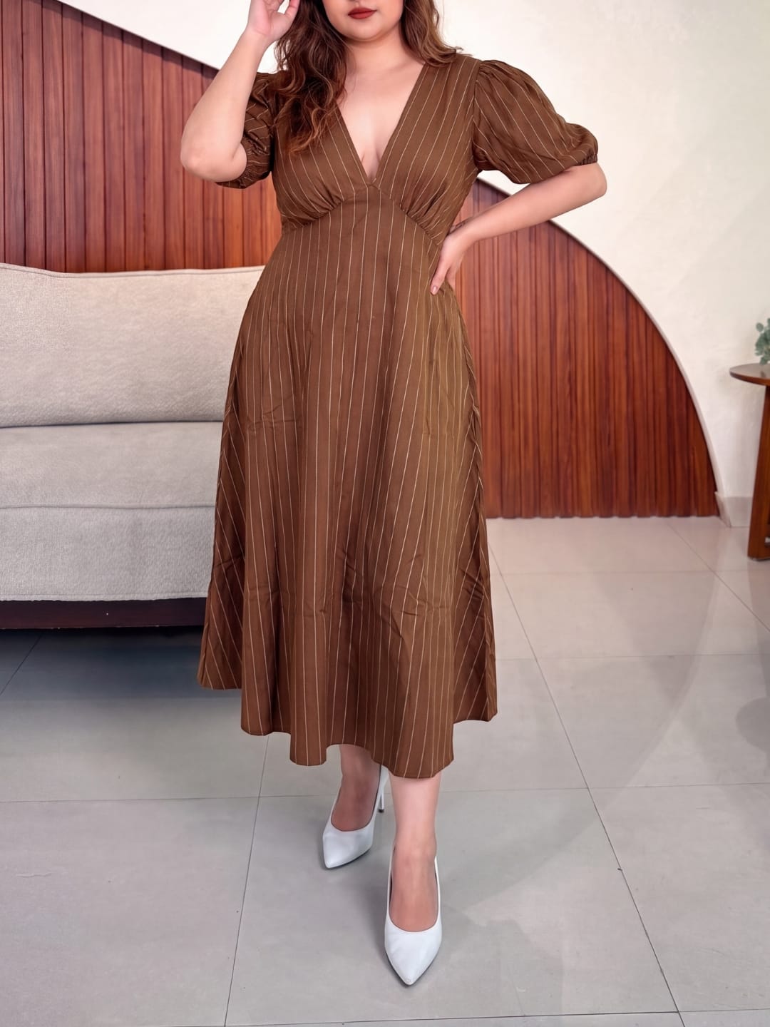 Pinstripe V-Neck Maribel Dress