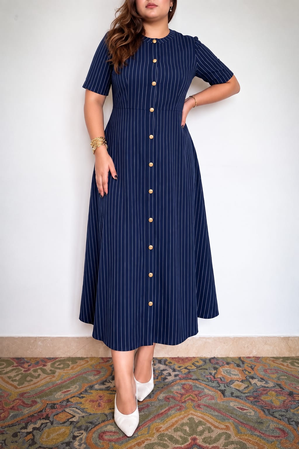 Navy Striped Lenora Dress - Ready To Ship