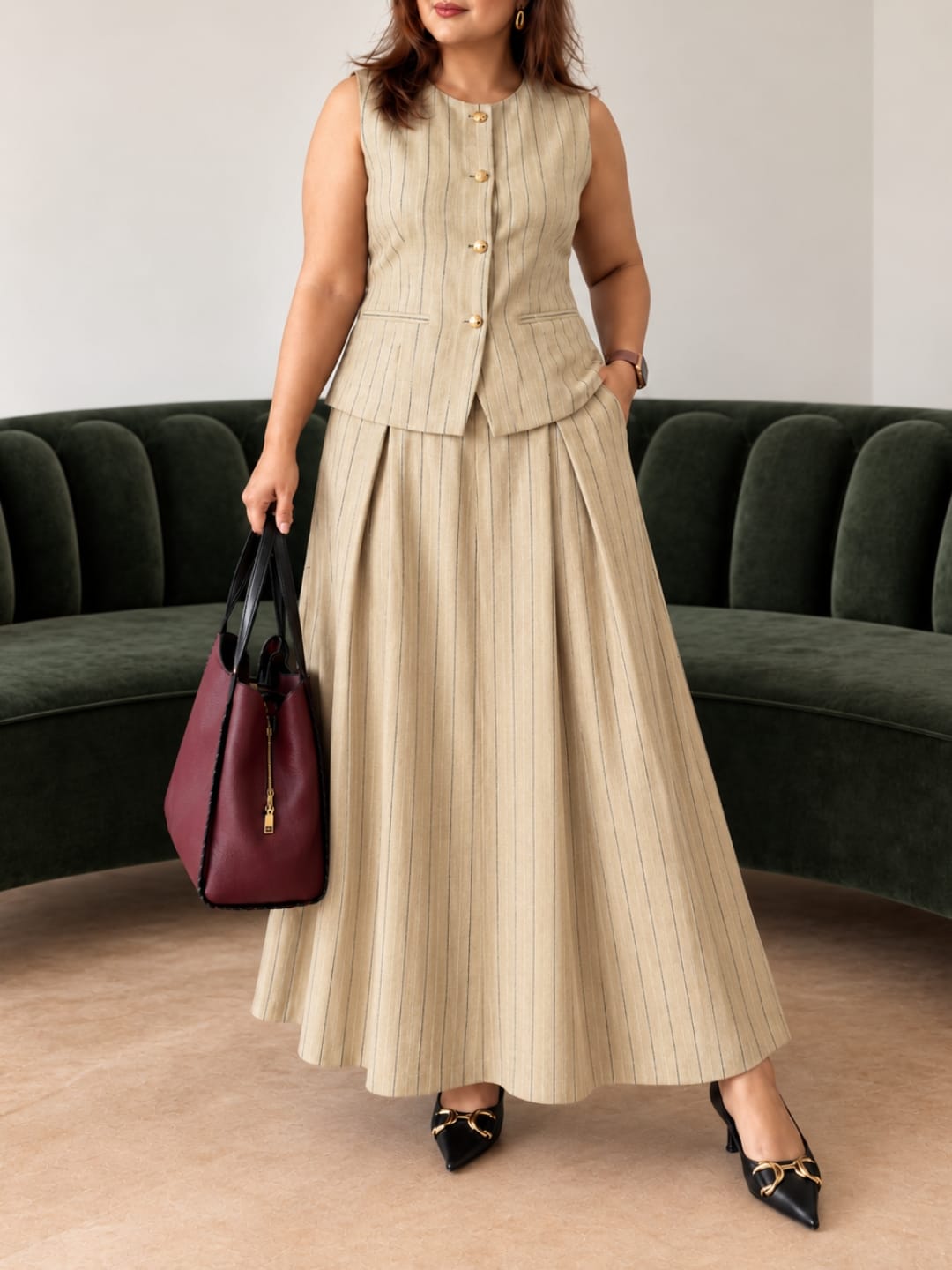 Sleeveless Pinstripe Diana Set