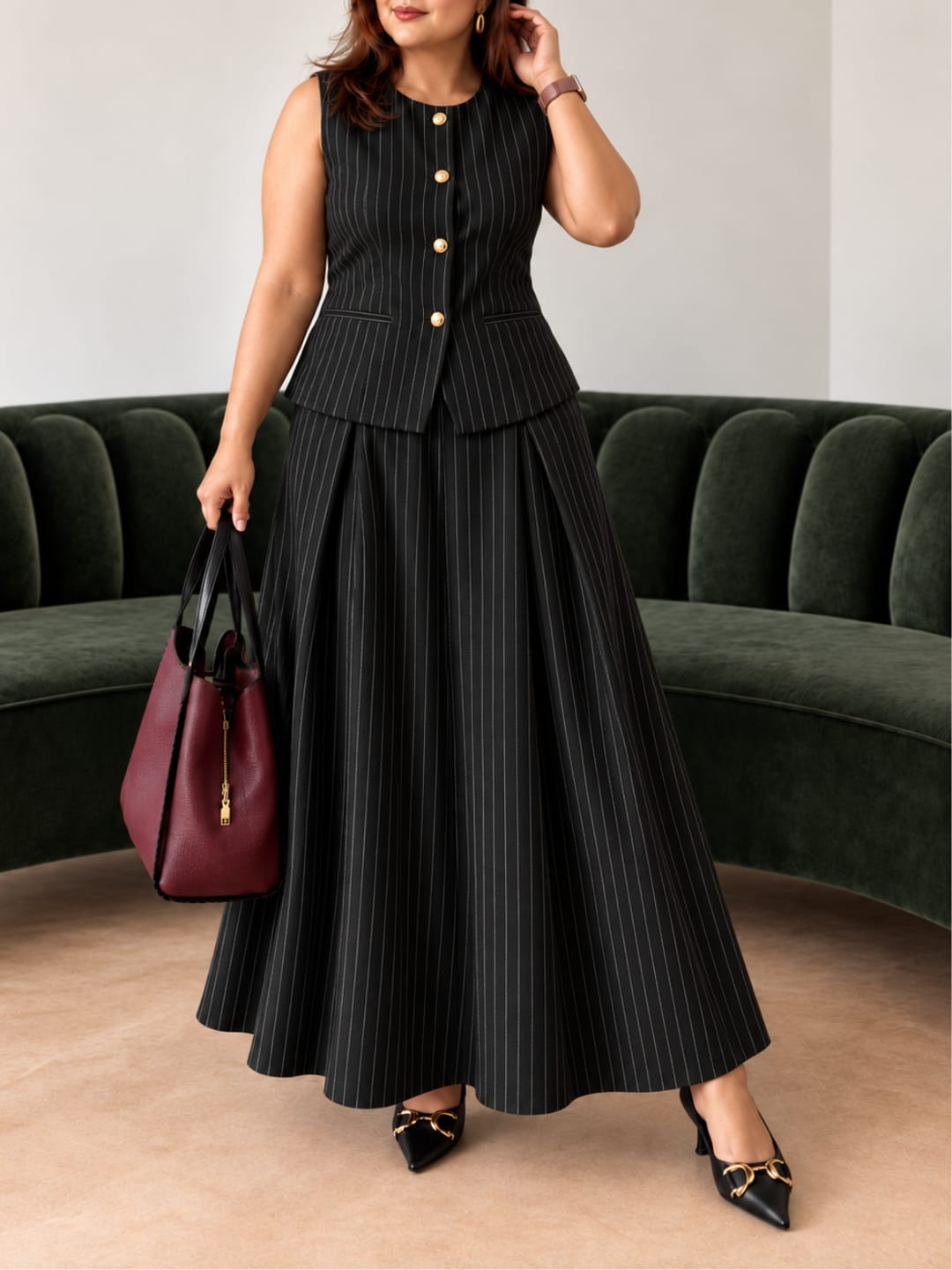 Sleeveless Pinstripe Diana Set