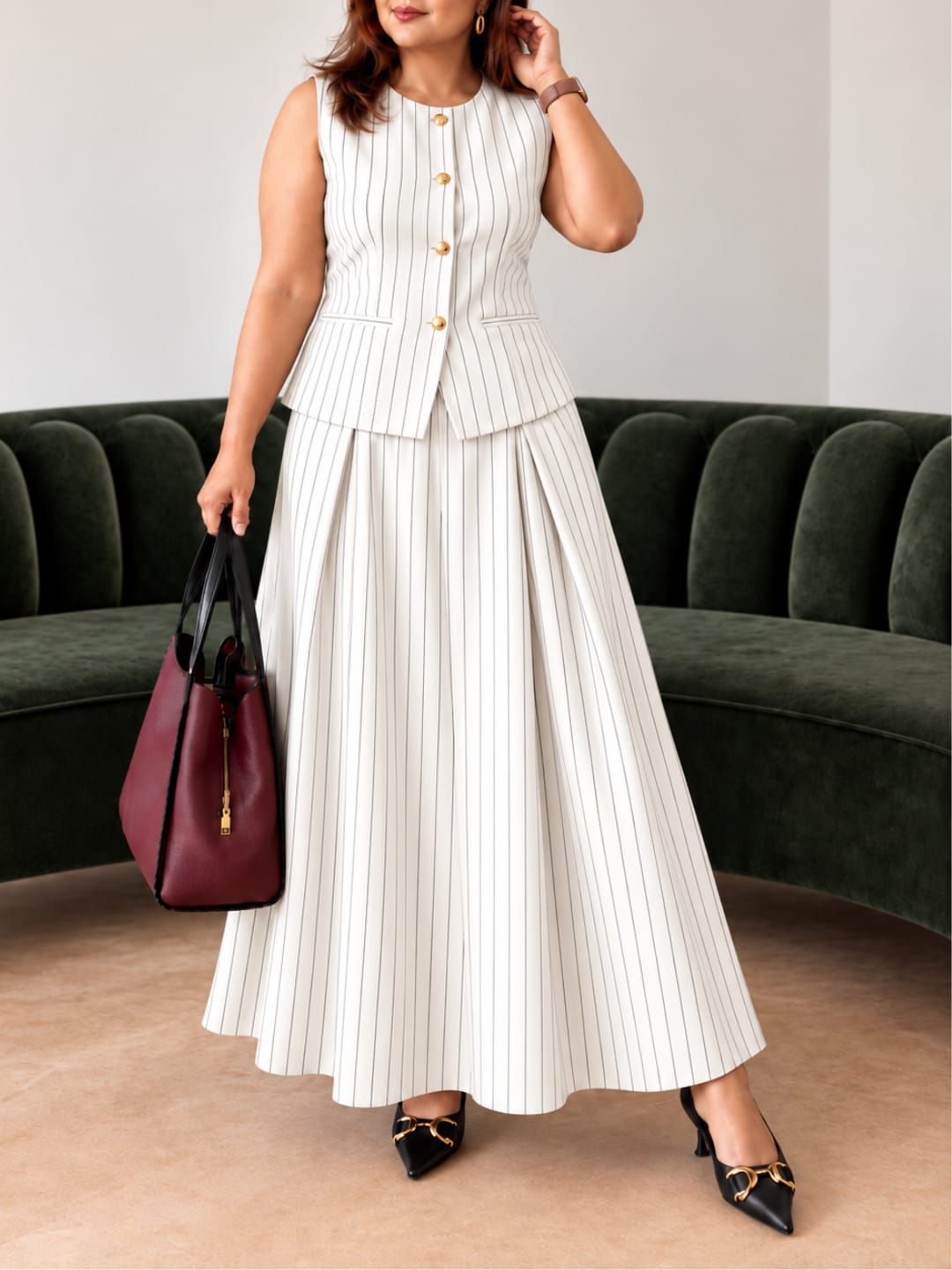 Sleeveless Pinstripe Diana Set
