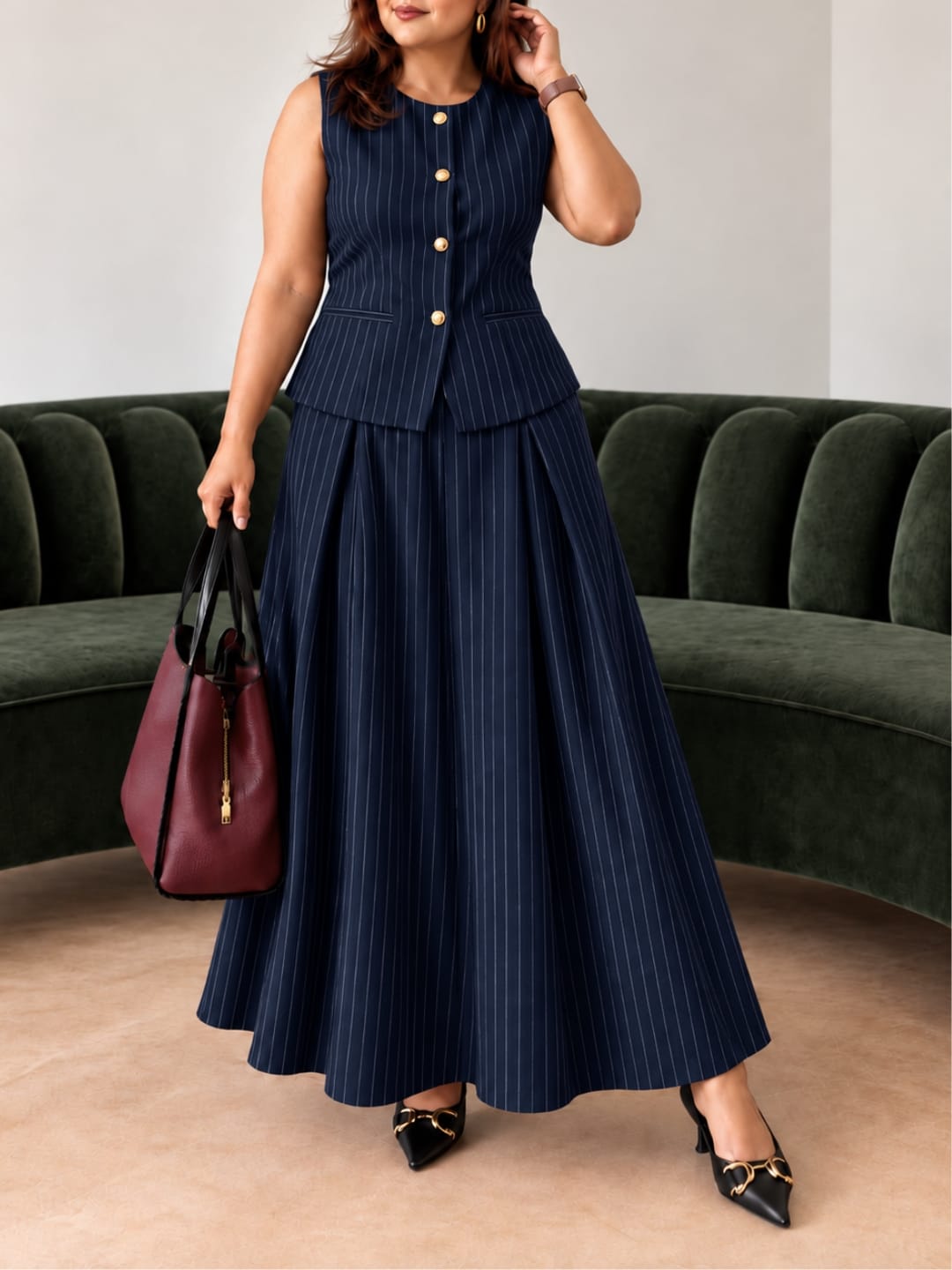Sleeveless Pinstripe Diana Set