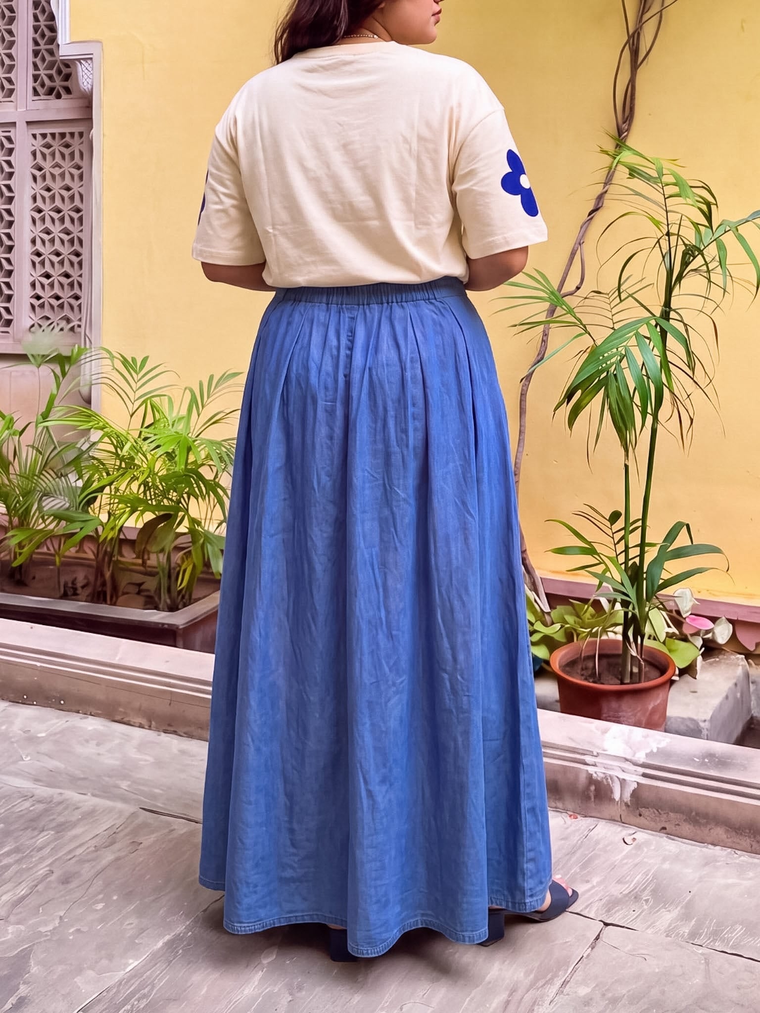 Elena Chambray Box Pleat Skirt