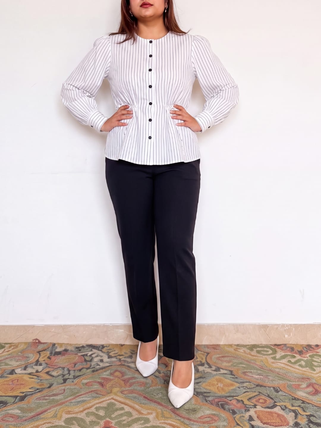 Chalk Pinstripe Cinch-Tie Top