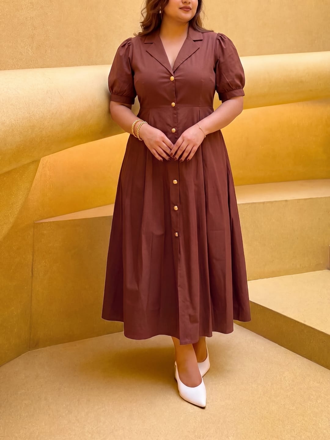 Plain Brown Taffy Dress
