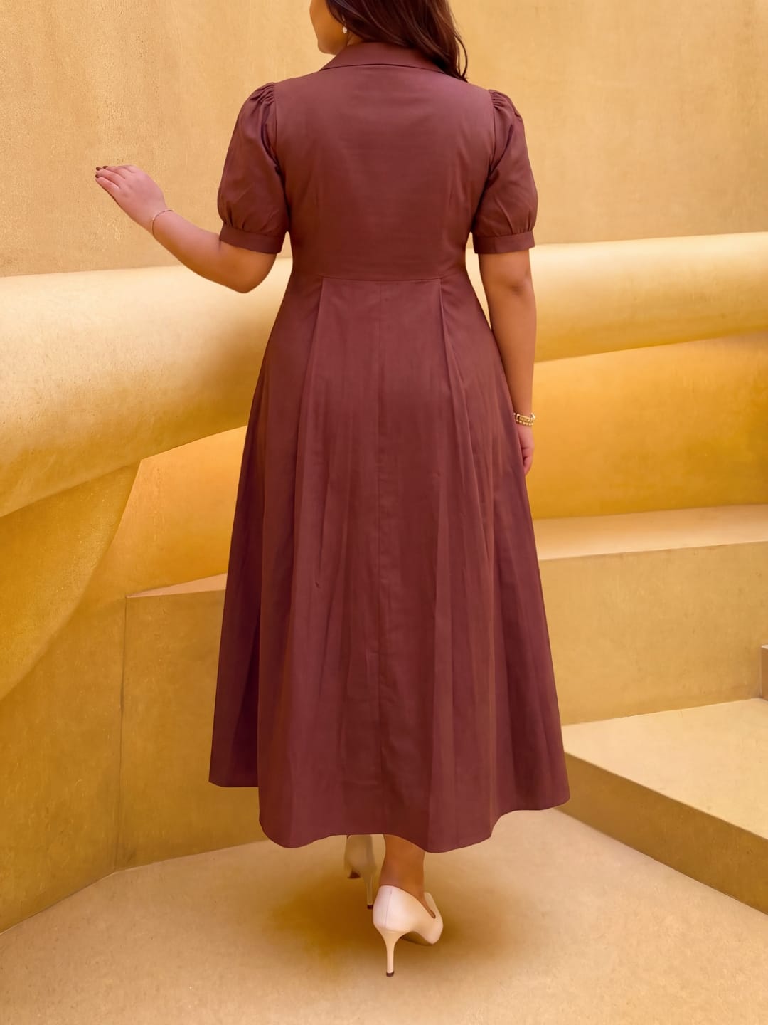 Plain Brown Taffy Dress