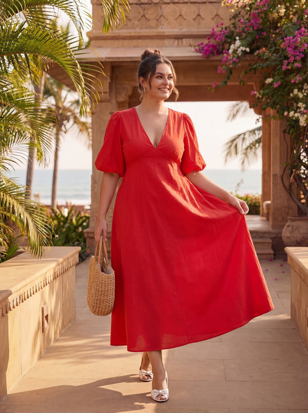 Red V-Neck Maribel Dress