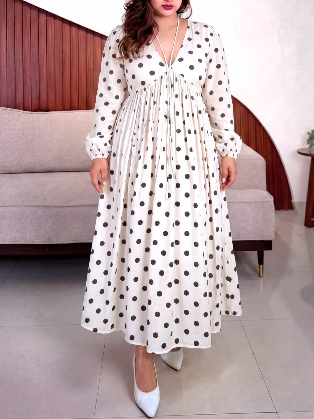White Polka Celine Dress