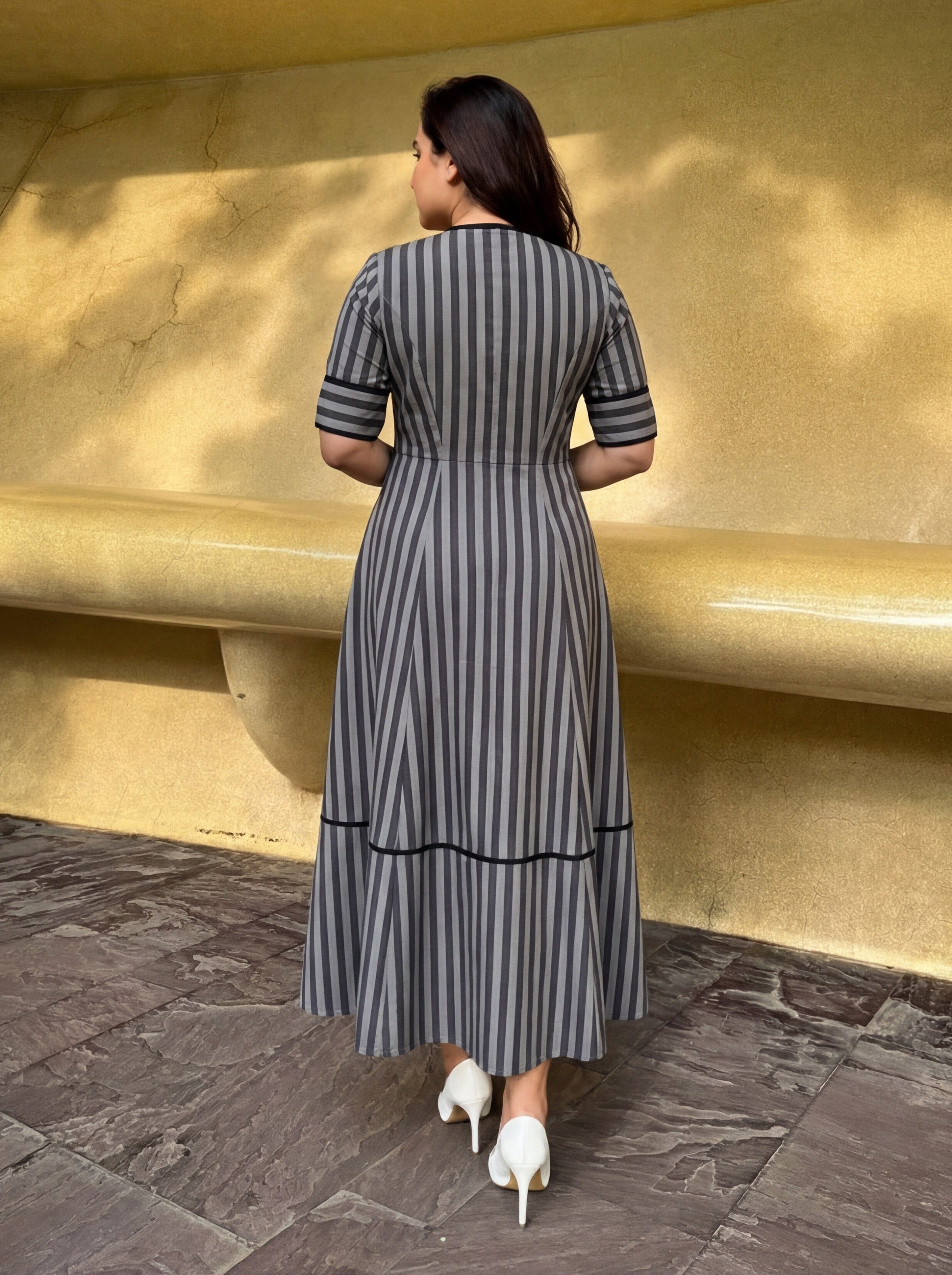 Grey Striped Aramya Dress
