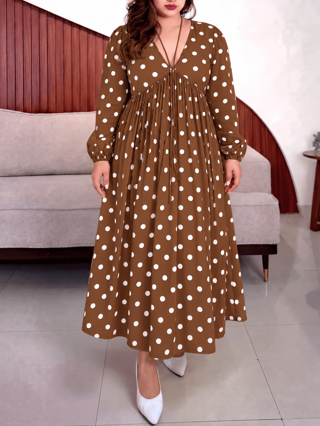Mocha Brown Polka Celine Dress