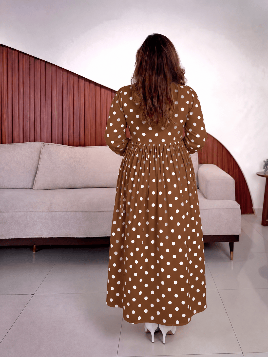 Mocha Brown Polka Celine Dress
