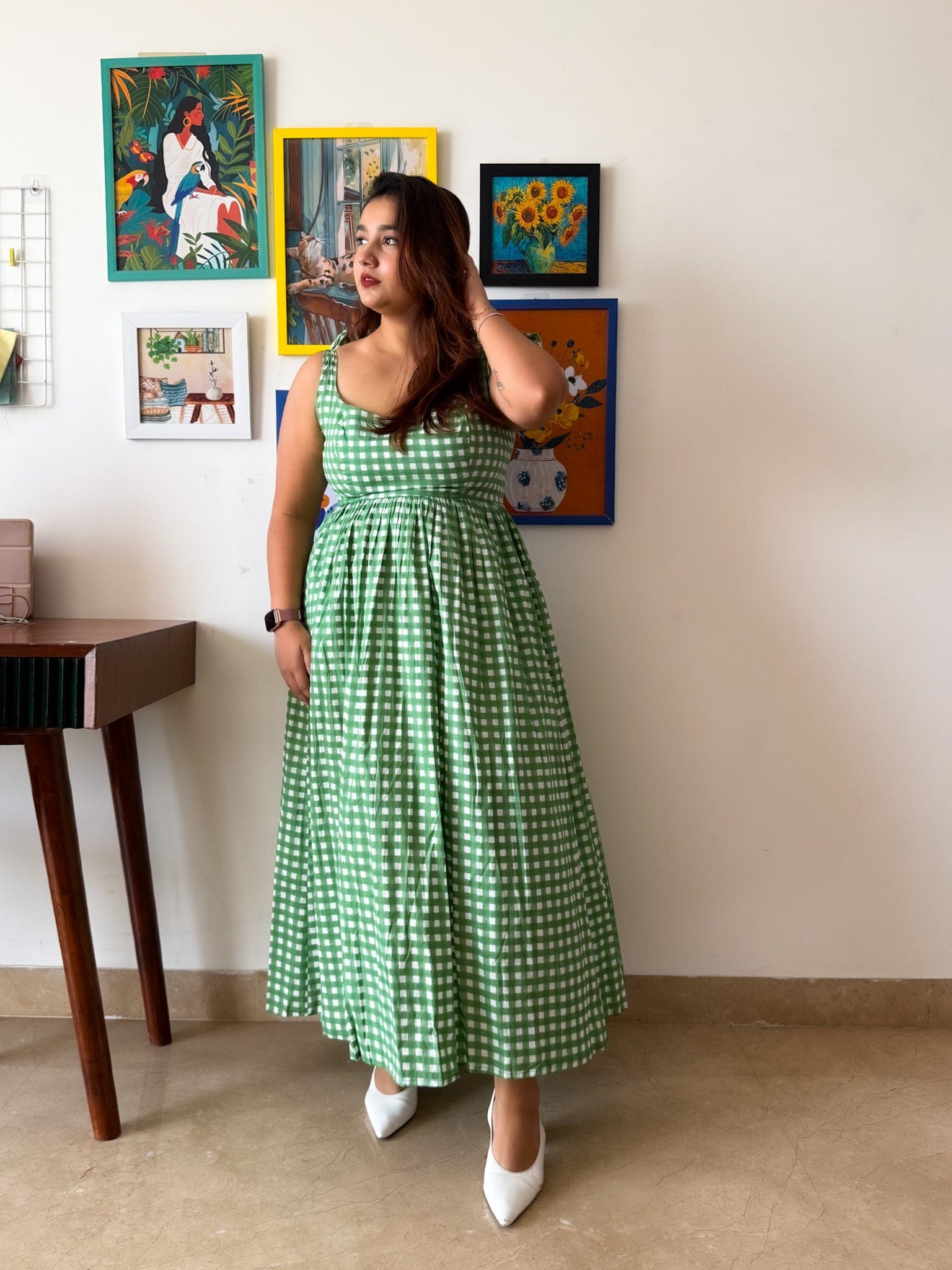 Green Gingham Biscoff Dress
