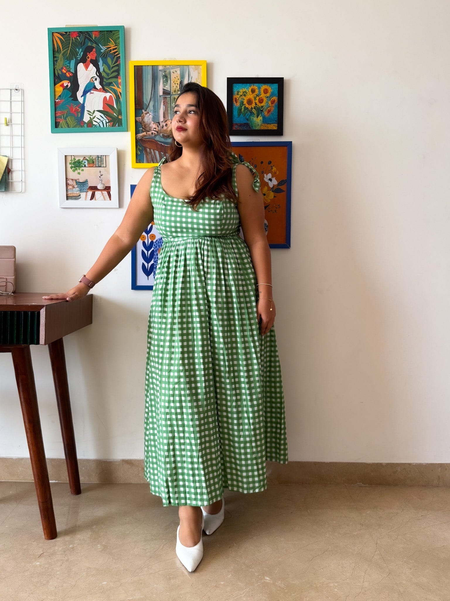 Green Gingham Biscoff Dress