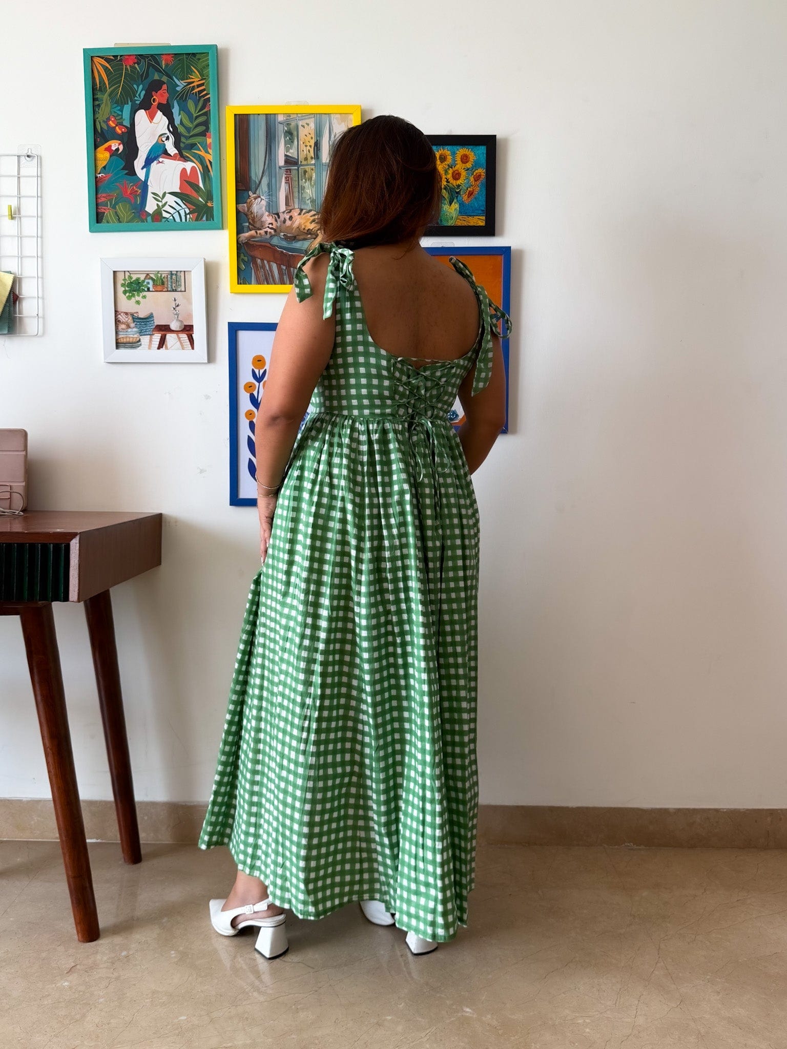 Green Gingham Biscoff Dress