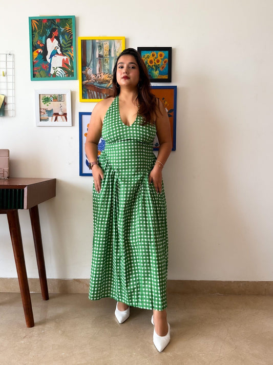 Green Ghingham Plaidy Dress