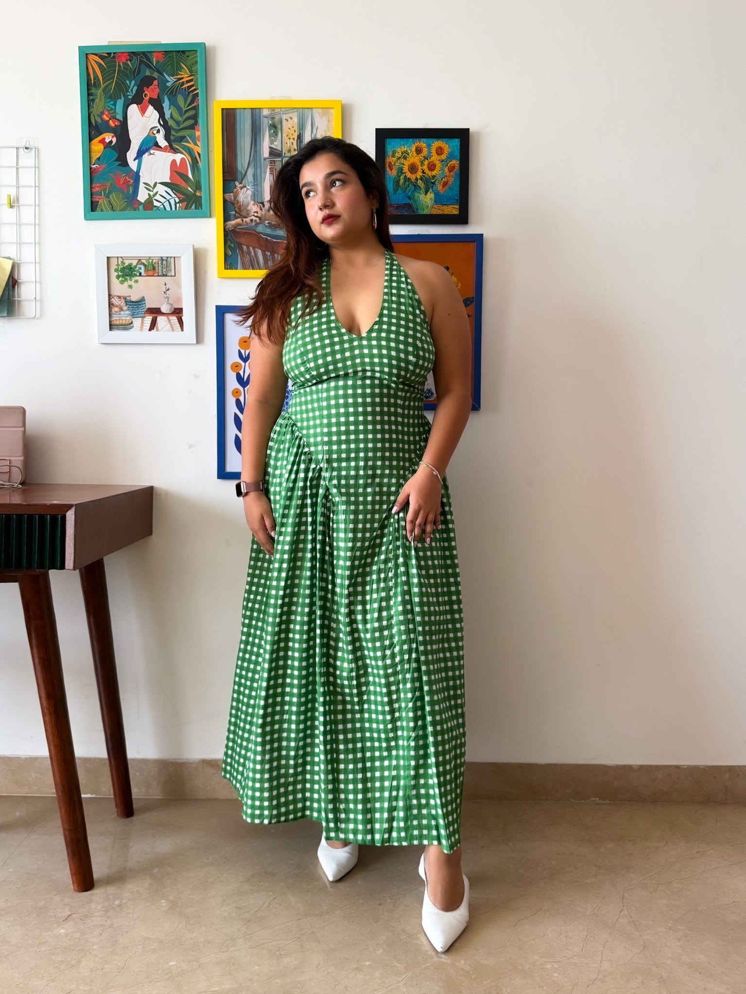 Green Ghingham Plaidy Dress