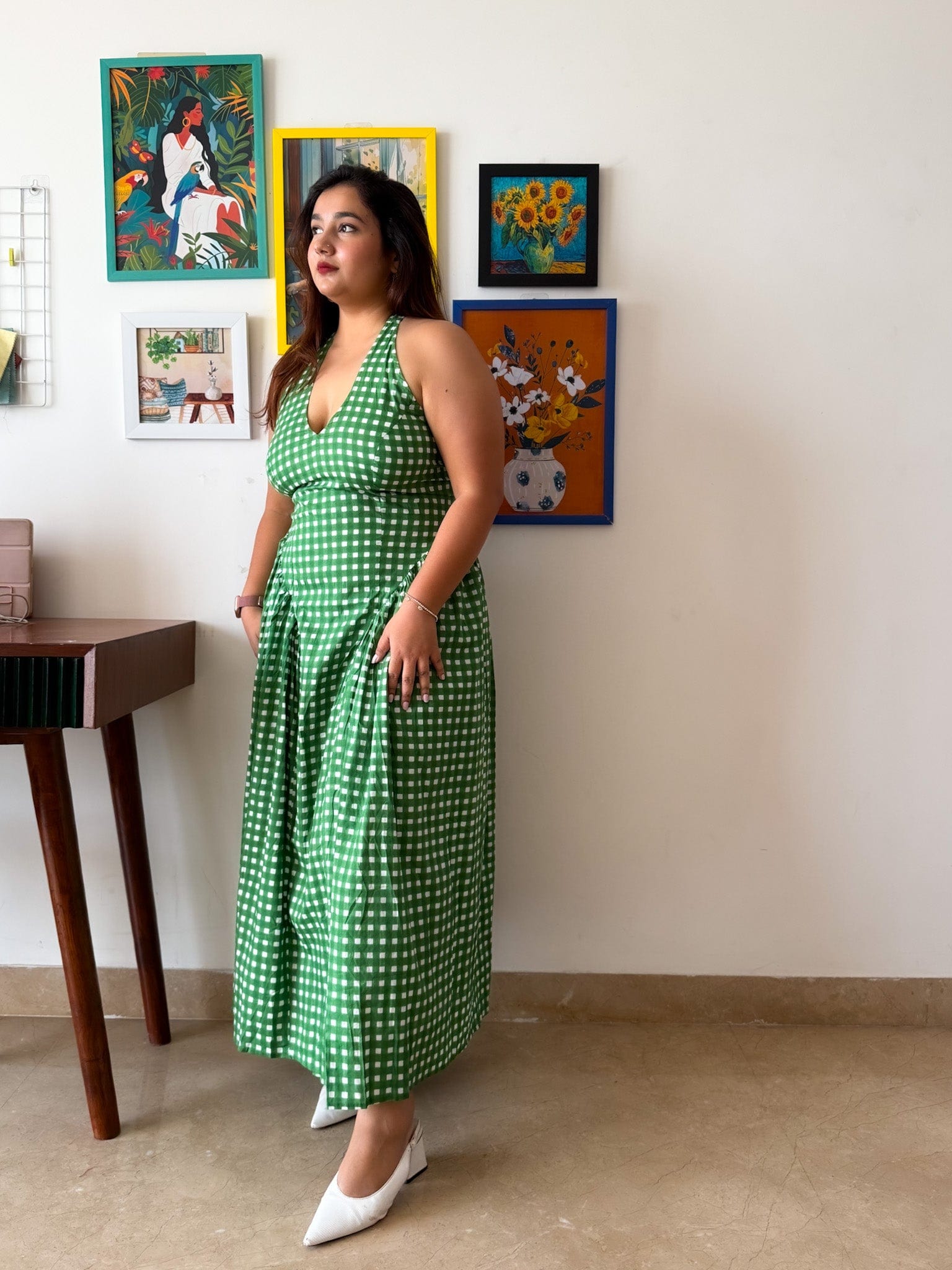 Green Ghingham Plaidy Dress