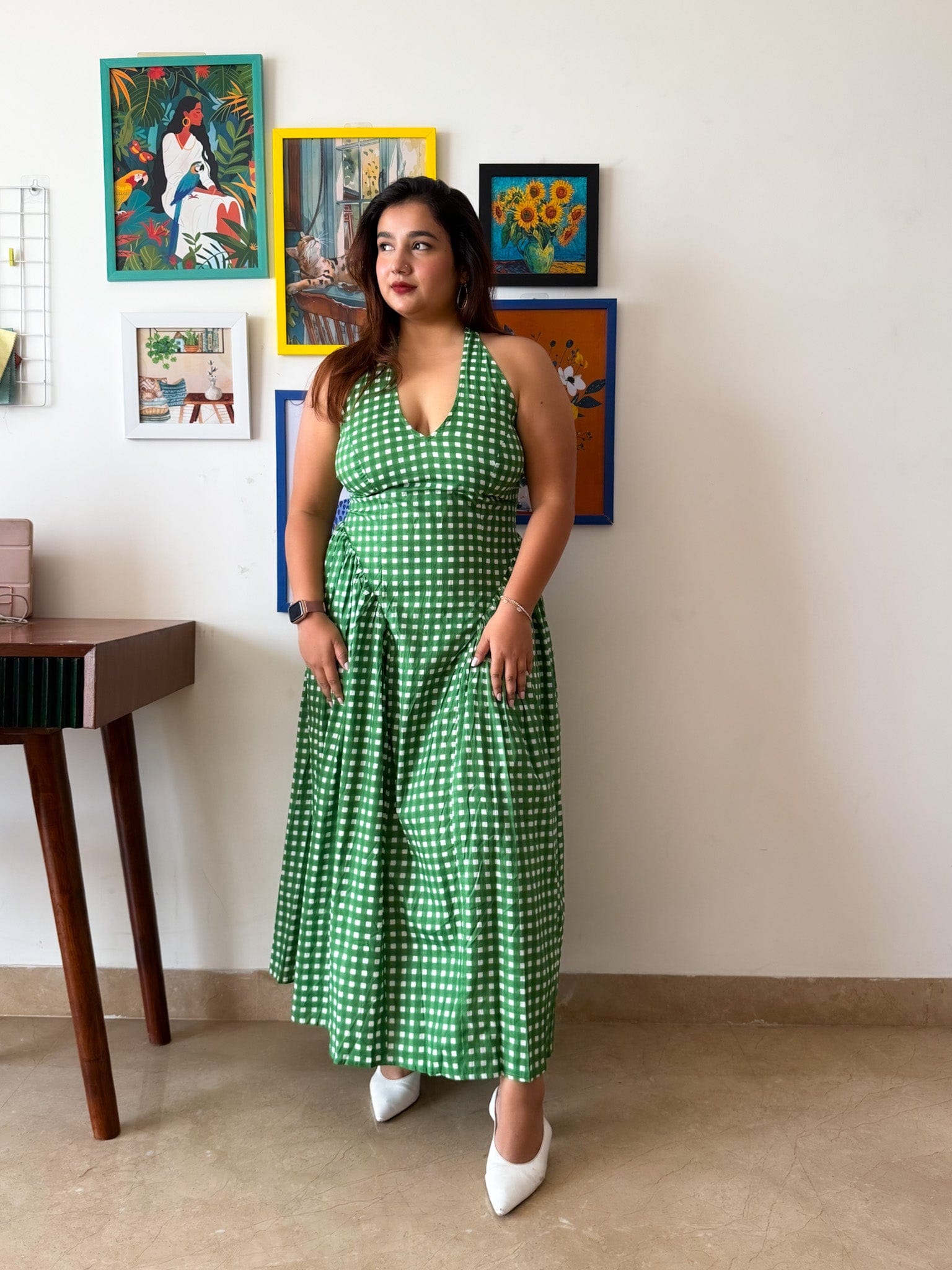 Green Ghingham Plaidy Dress