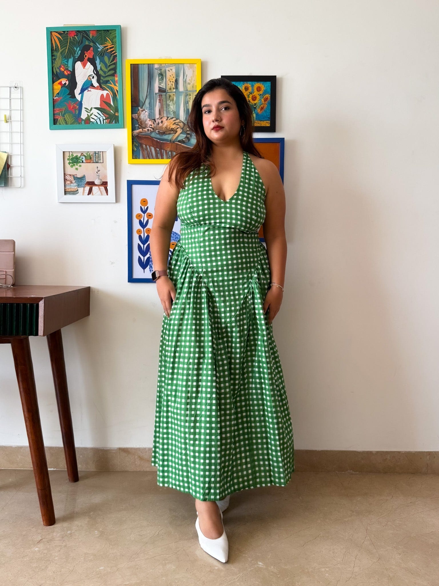 Green Ghingham Plaidy Dress