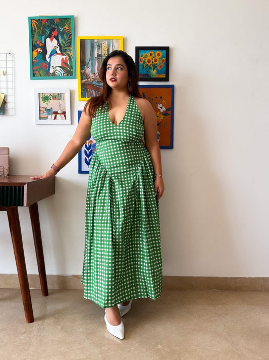 Green Ghingham Plaidy Dress