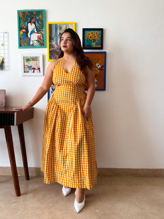 Yellow Ghingam Plaidy Dress