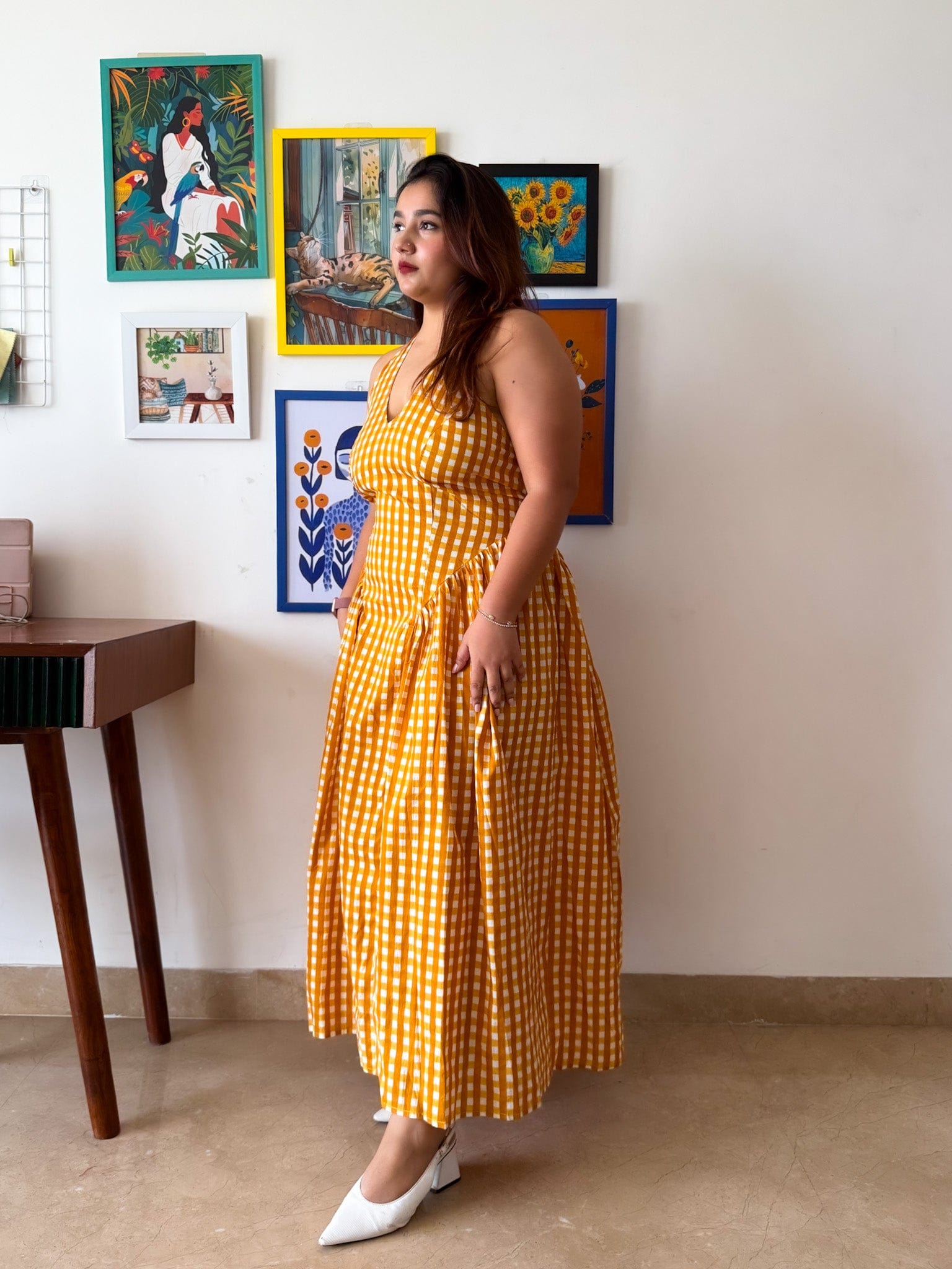 Yellow Ghingam Plaidy Dress