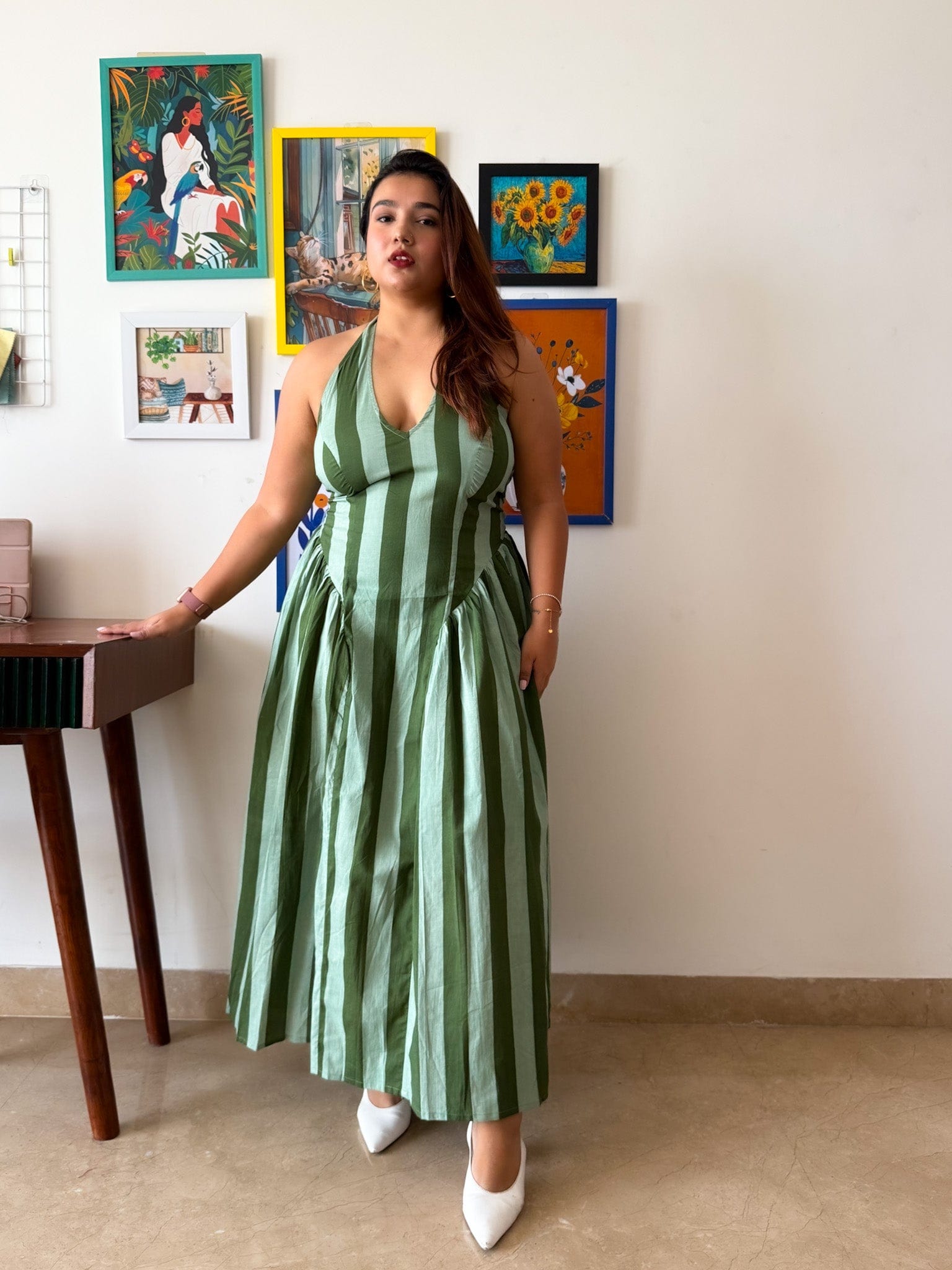 Green Striped Plaidy Dress