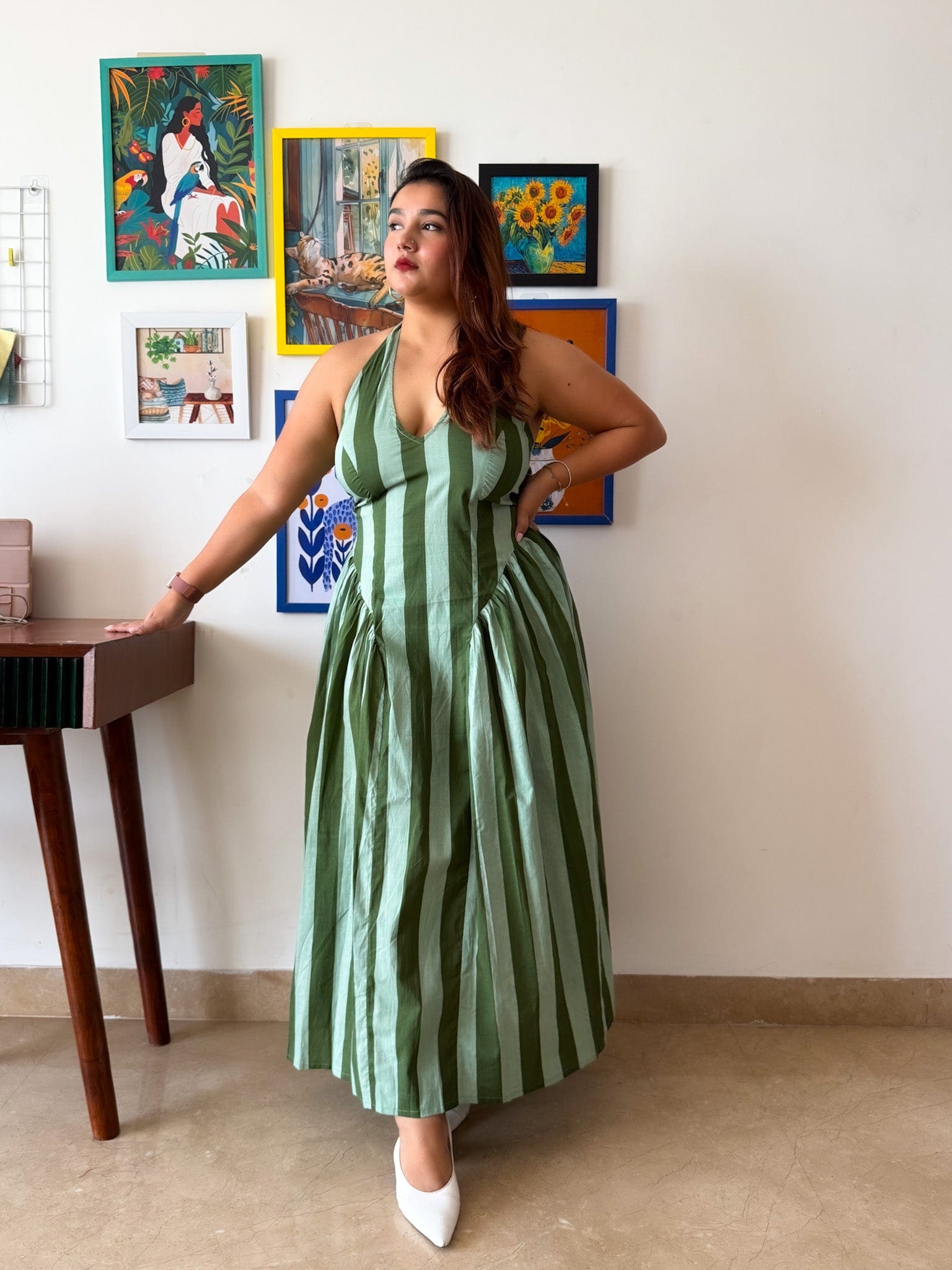 Green Striped Plaidy Dress