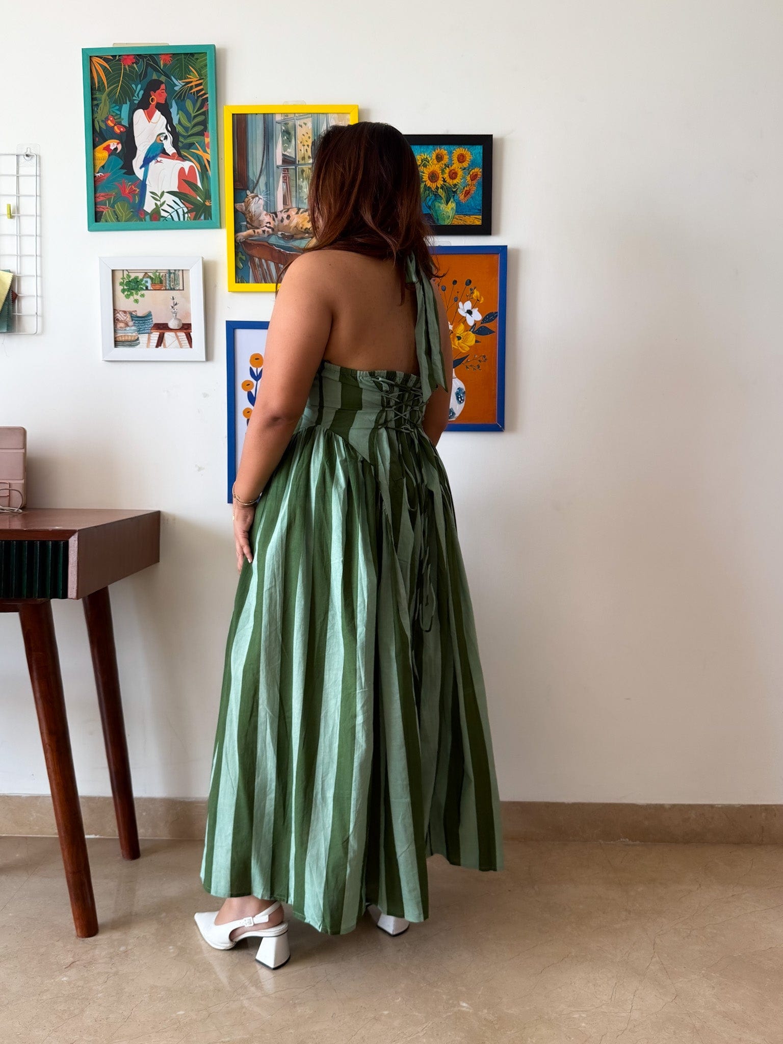 Green Striped Plaidy Dress