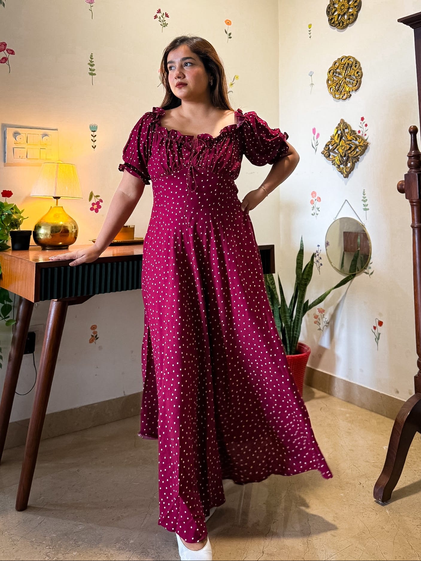 Maroon Polka Renee Dress