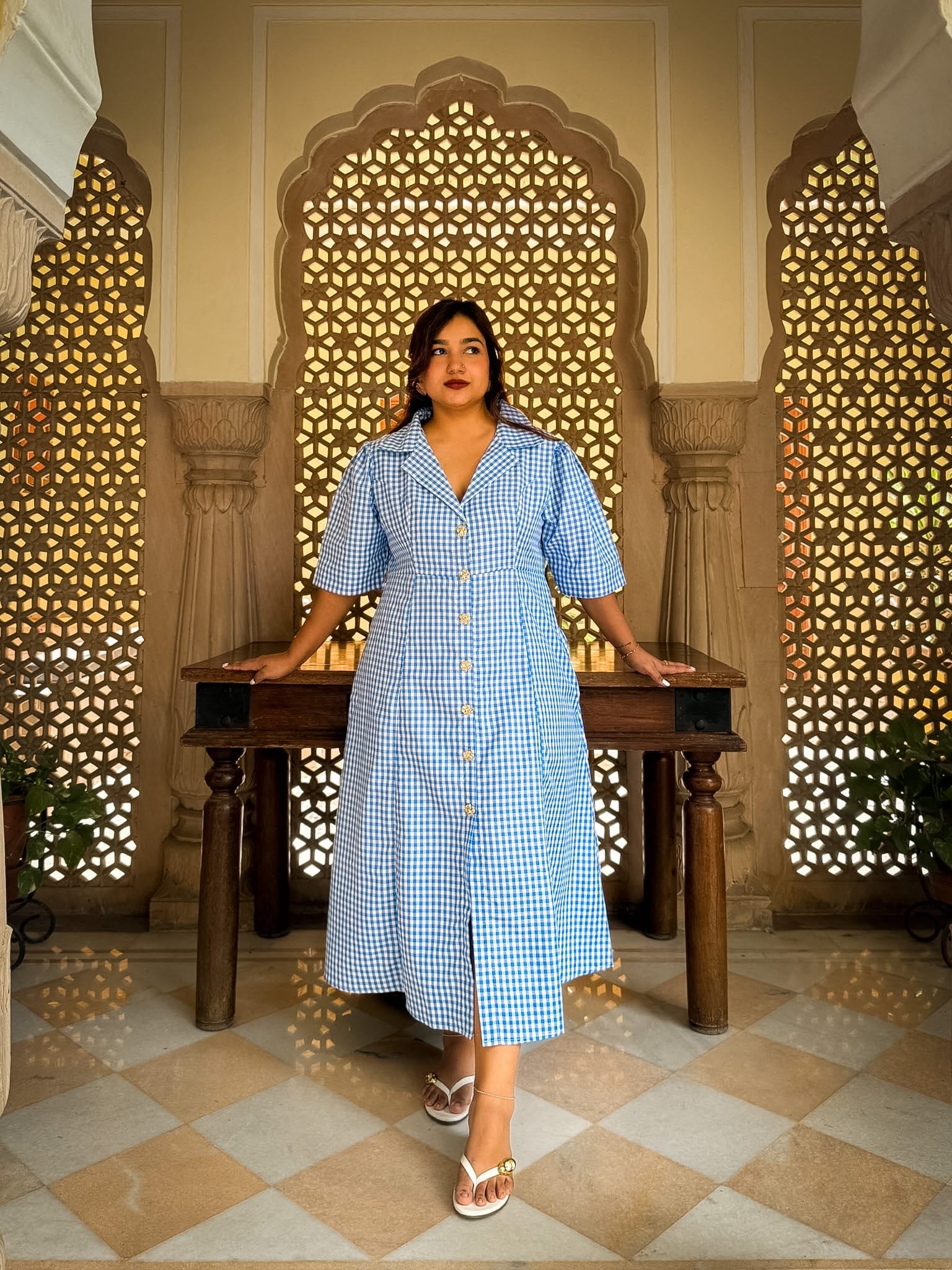 Blue Gingham Taffy Dress