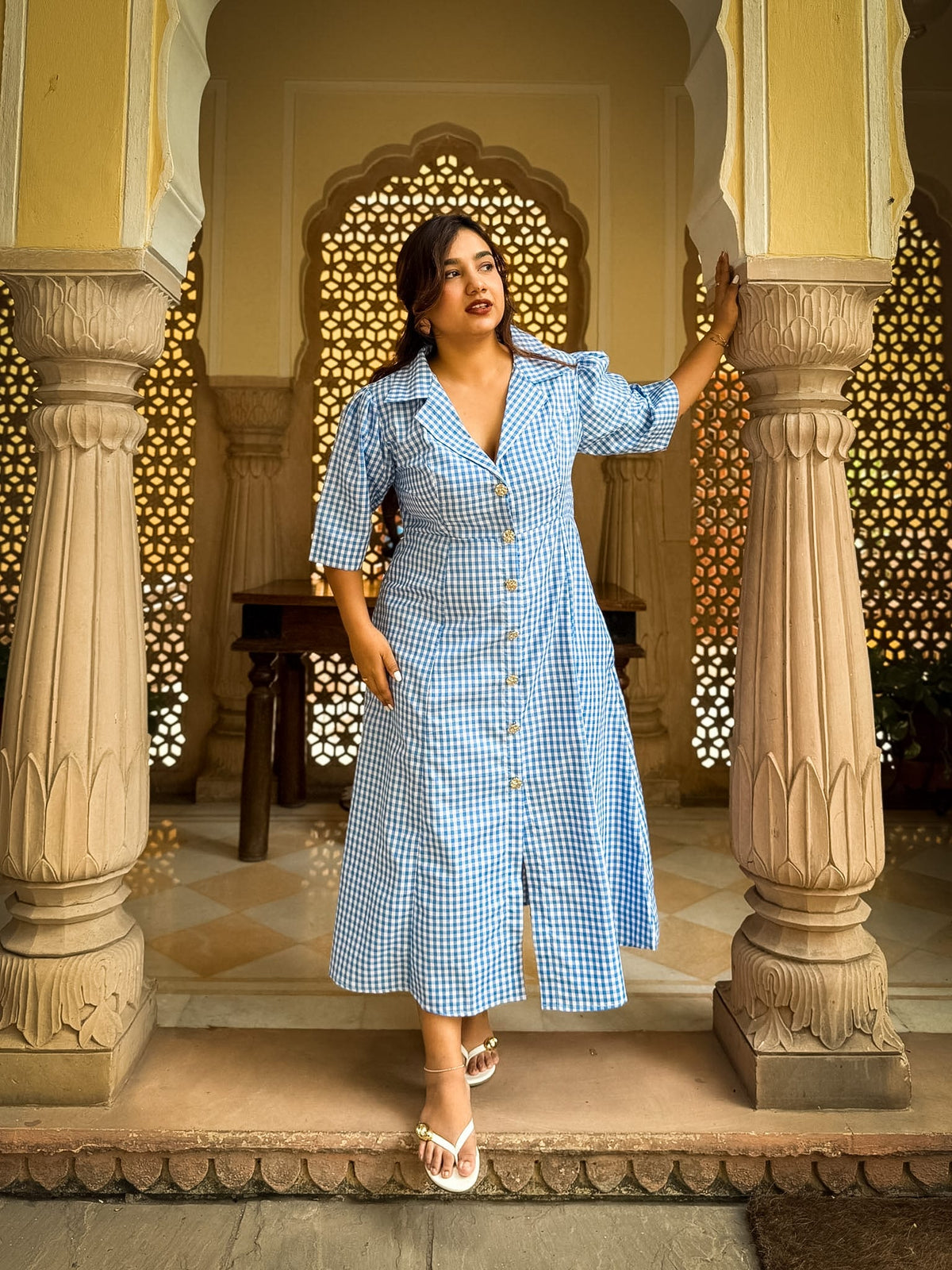 Blue Gingham Taffy Dress