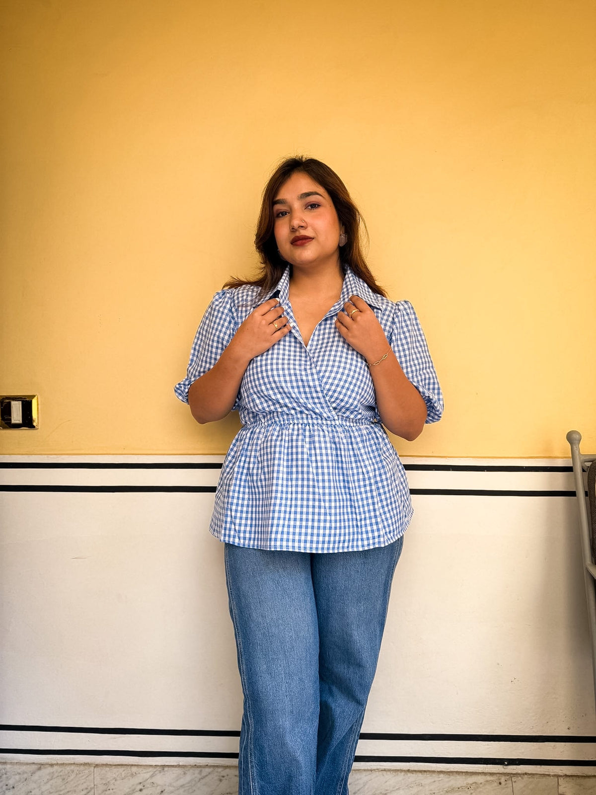 Blue Gingham Easy Breeze Top